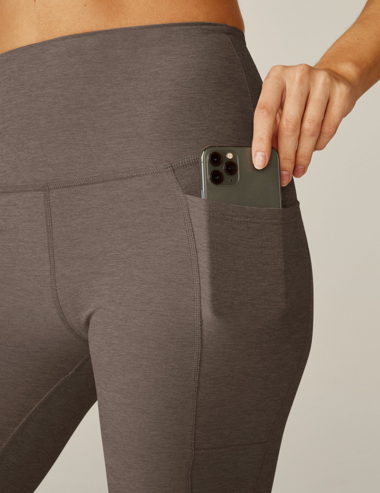 Beyond Yoga Spacedye High Waisted Midi Leggings with Pockets - Soft Umber Heather