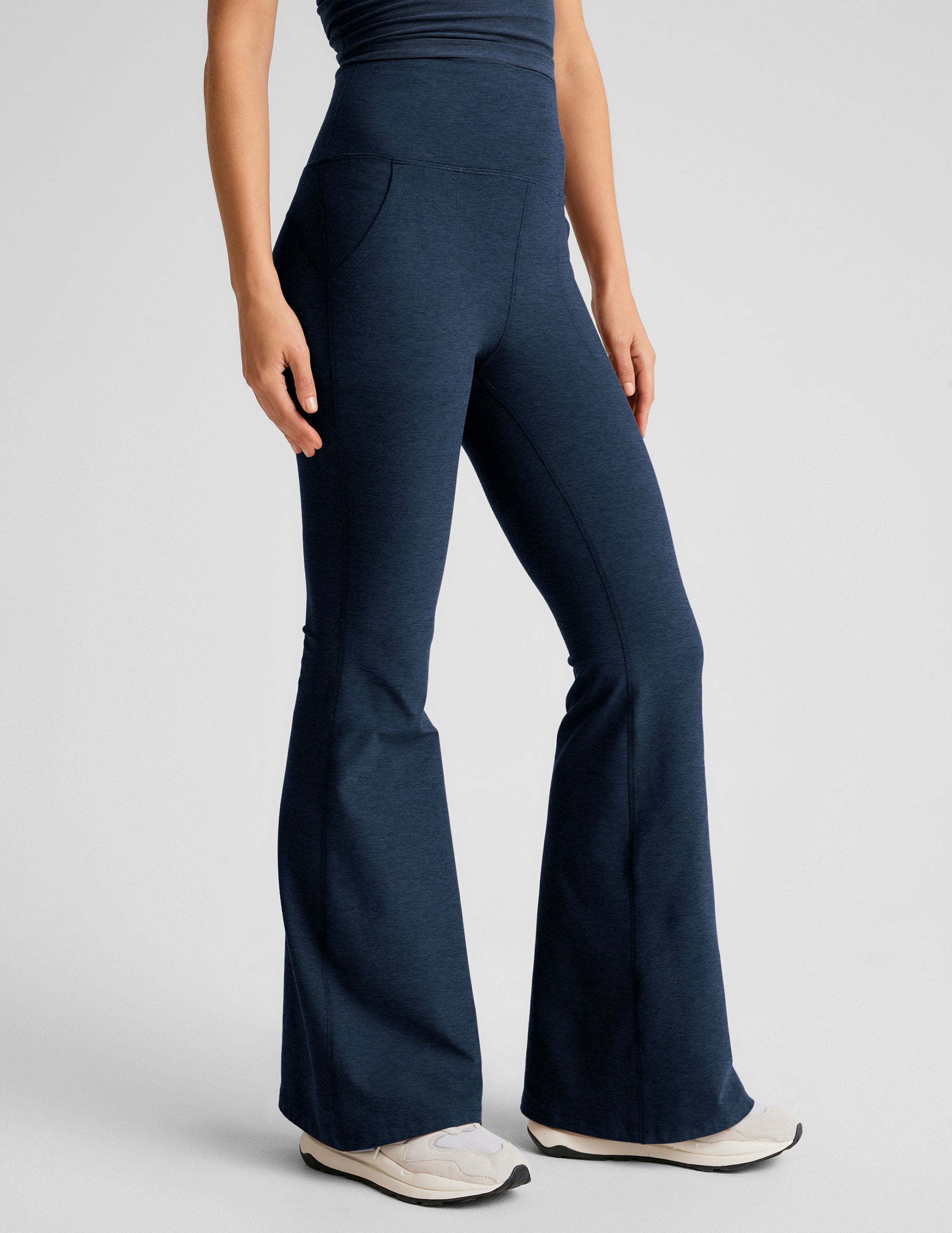 Comfortable Spacedye High Waisted Flare Pants with Pockets