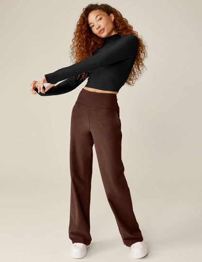 Comfortable Spacedye High-Waisted Wide Leg Pants with Pockets for Women