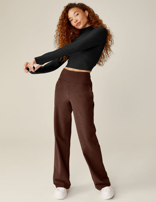 Comfortable Spacedye High-Waisted Wide Leg Pants with Pockets for Women