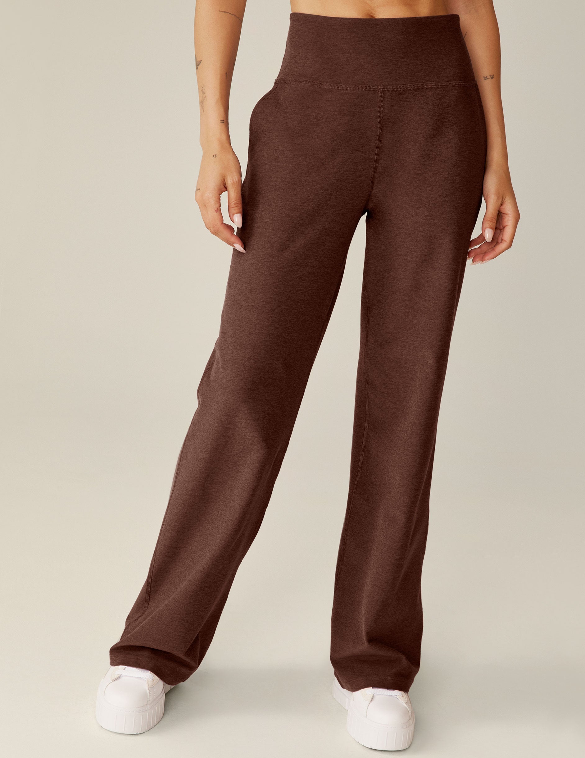 Comfortable Spacedye High-Waisted Wide Leg Pants with Pockets for Women