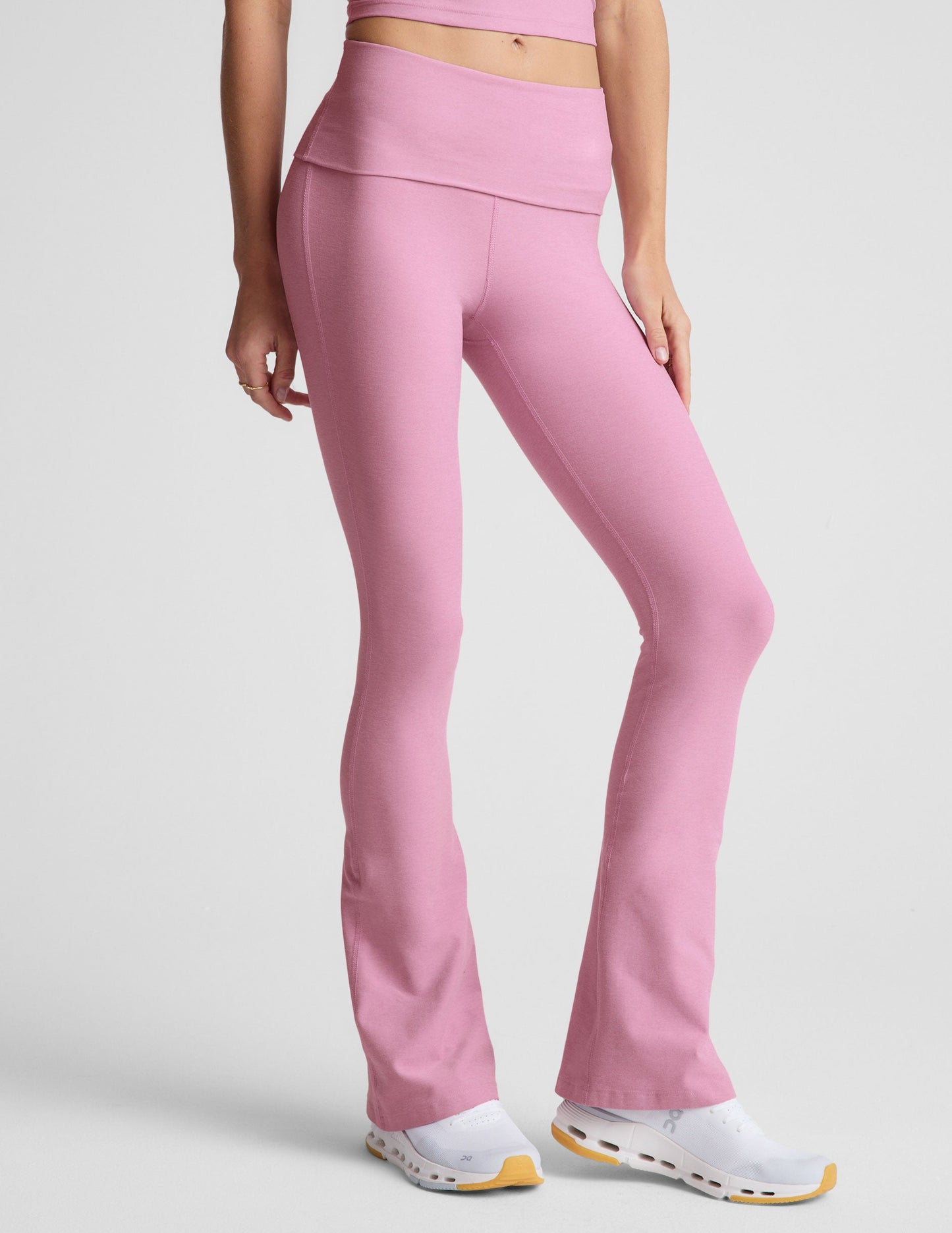 Beyond Yoga Spacedye Foldover Bootcut Pant: Soft, Flattering Pink Activewear
