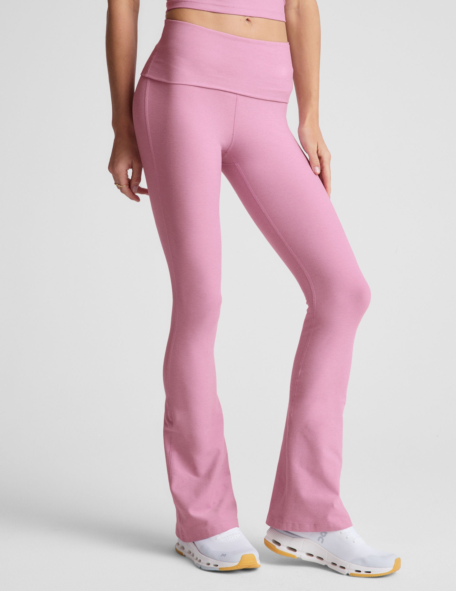 Beyond Yoga Spacedye Foldover Bootcut Pant: Soft, Flattering Pink Activewear