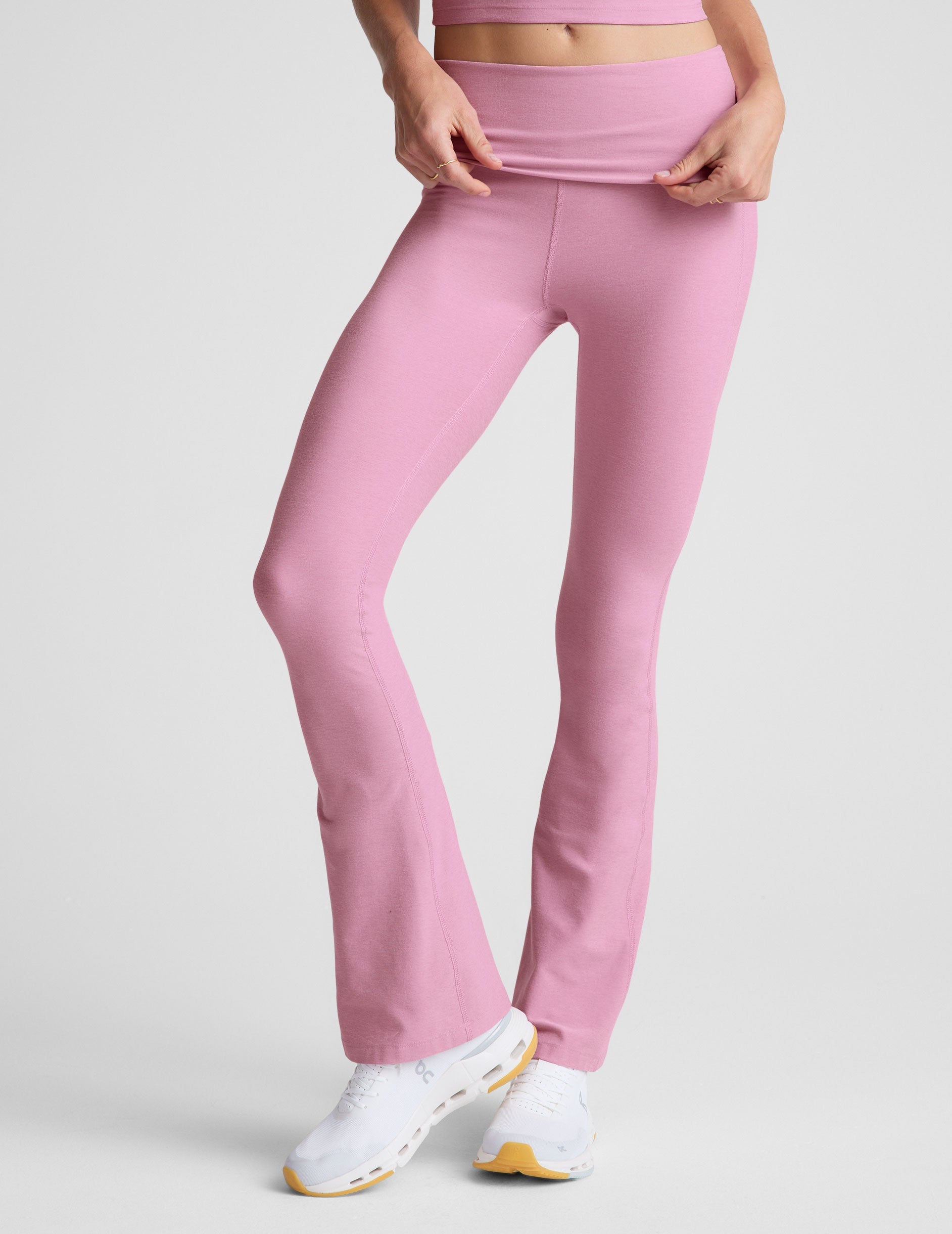 Beyond Yoga Spacedye Foldover Bootcut Pant: Soft, Flattering Pink Activewear