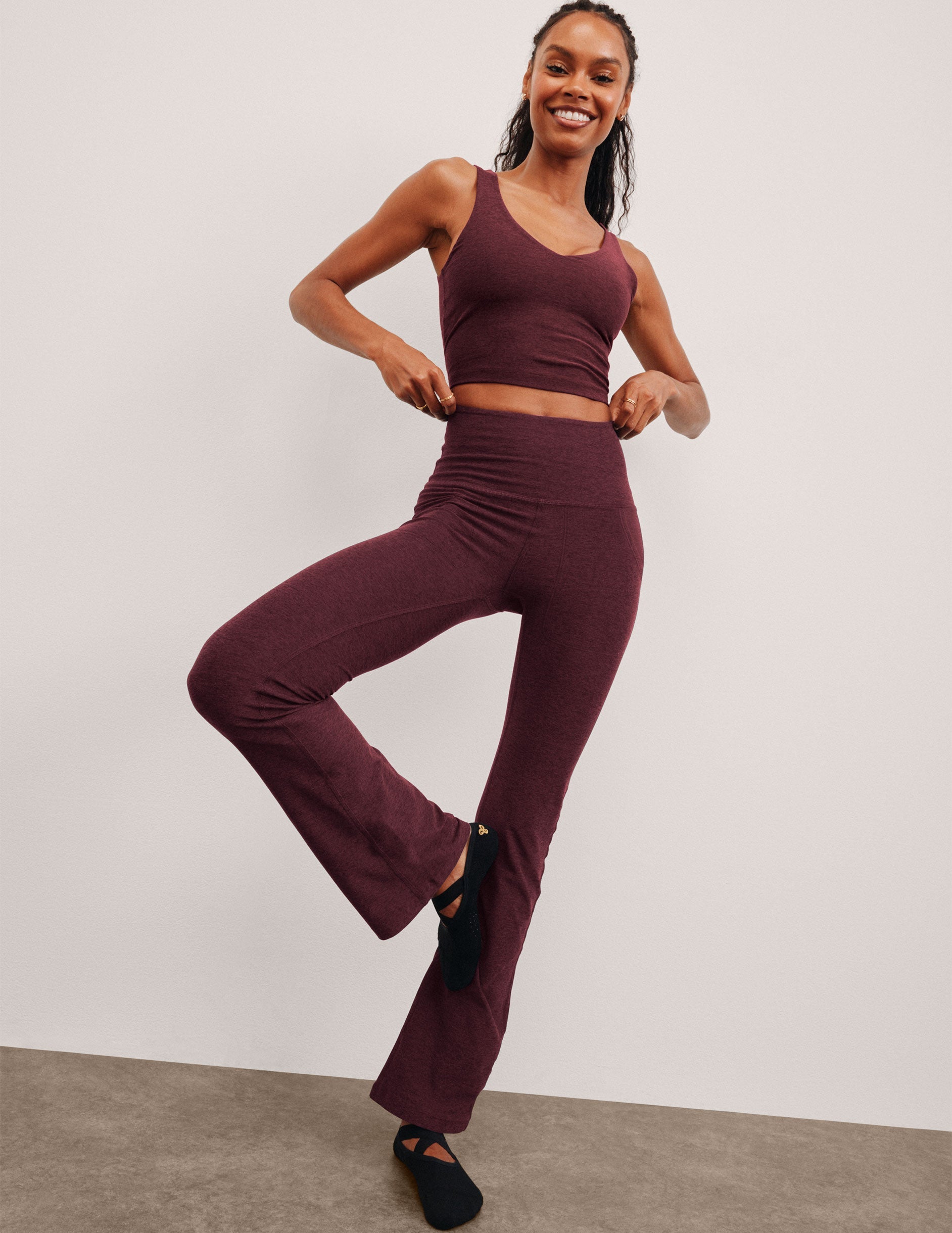 Spacedye High-Waisted Bootcut Pants with Pockets – Comfortable Stretch Yoga Leggings