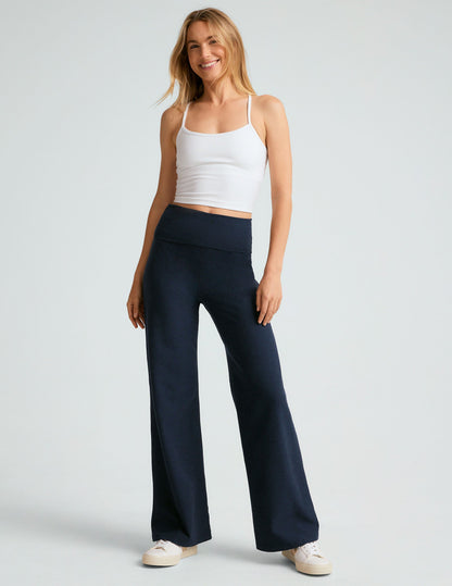 Soft Spacedye Foldover Wide Leg Pant: Adjustable Waist, Comfortable Yoga Lounge Wear