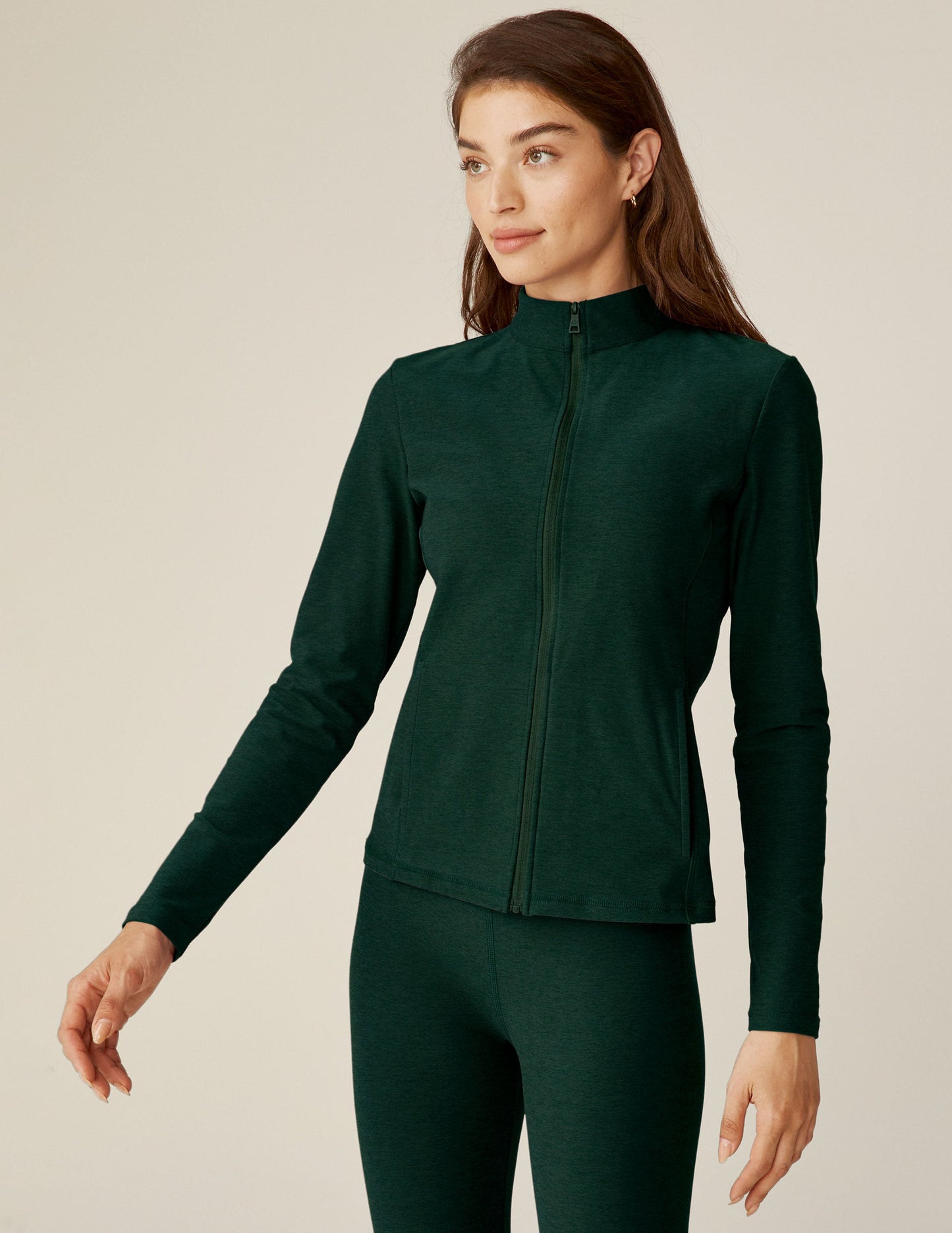Spacedye Performance Fabric Mock Neck Zip-Up Jacket with Inseam Pockets