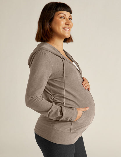 Comfortable Spacedye Maternity Hoodie: Soft, Breathable, Full Zip, Pockets, Stylish