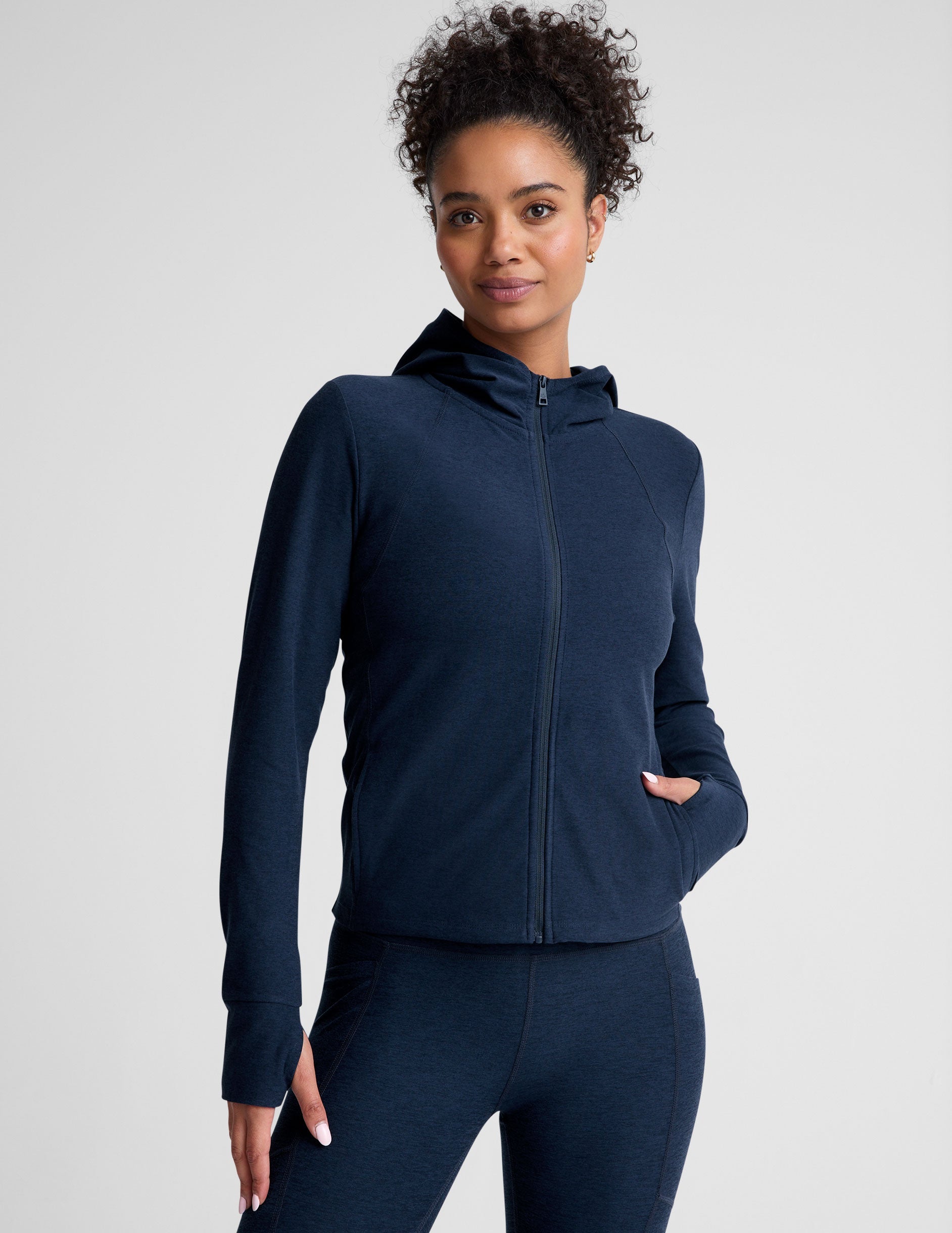 Beyond Yoga Spacedye High Energy Hoodie: Breathable, Flexible Active Zip-Up with Thumbholes