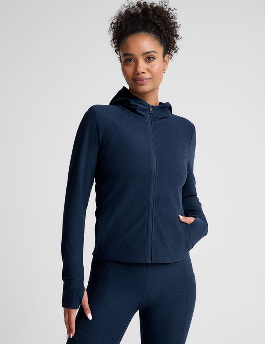 Beyond Yoga Spacedye High Energy Hoodie: Breathable, Flexible Active Zip-Up with Thumbholes