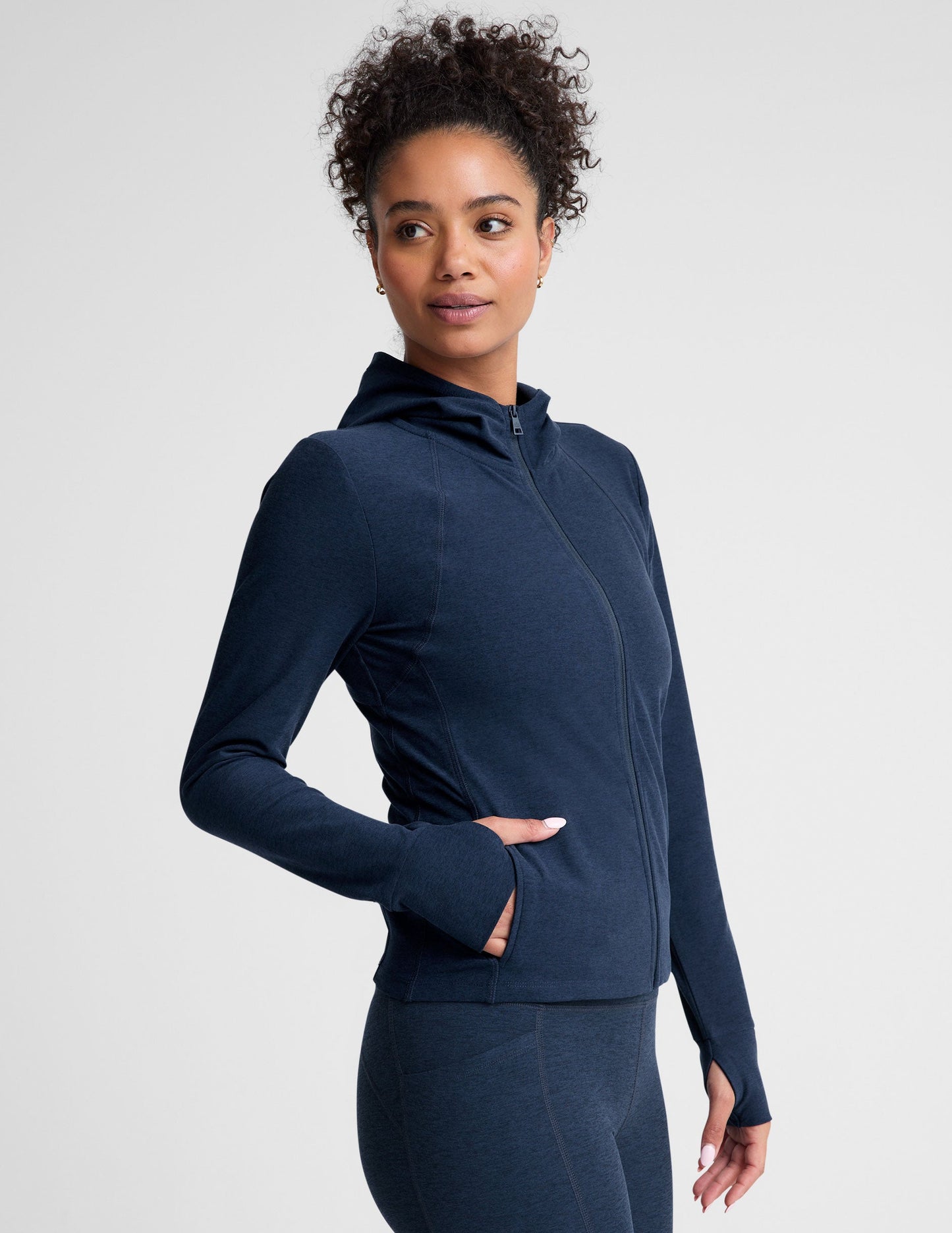 Beyond Yoga Spacedye High Energy Hoodie: Breathable, Flexible Active Zip-Up with Thumbholes