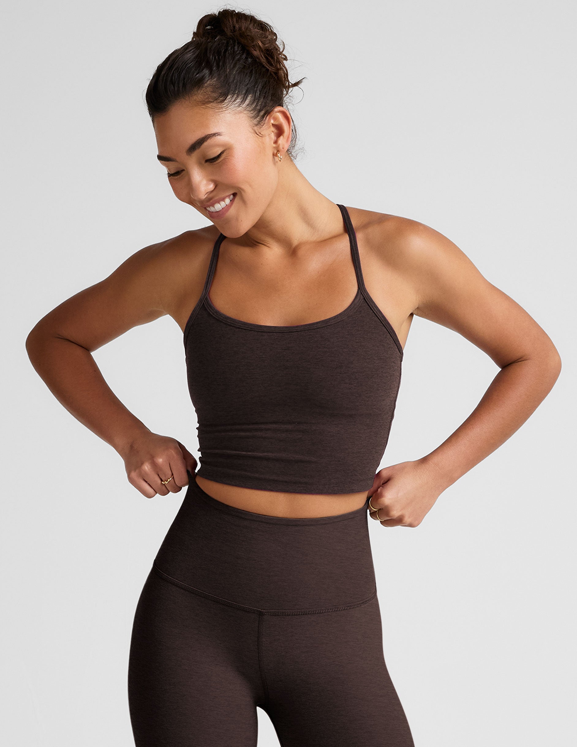 Spacedye Slim Racerback Cropped Tank: Built-in Bra, Yoga, Active Comfort