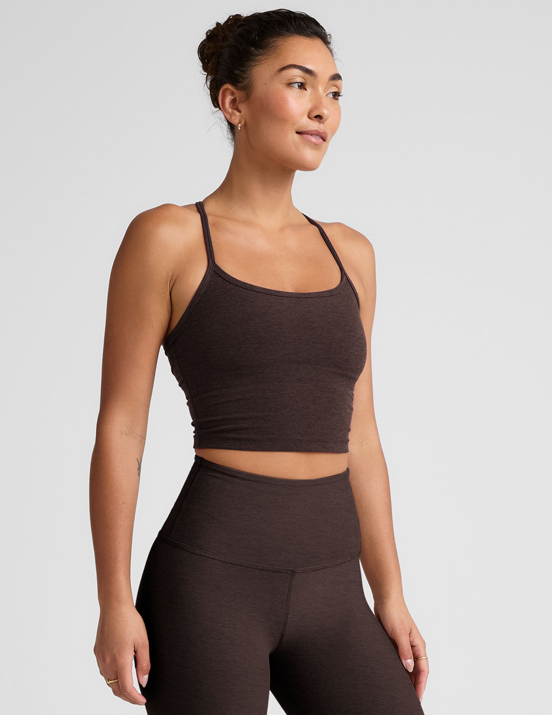 Spacedye Slim Racerback Cropped Tank: Built-in Bra, Yoga, Active Comfort