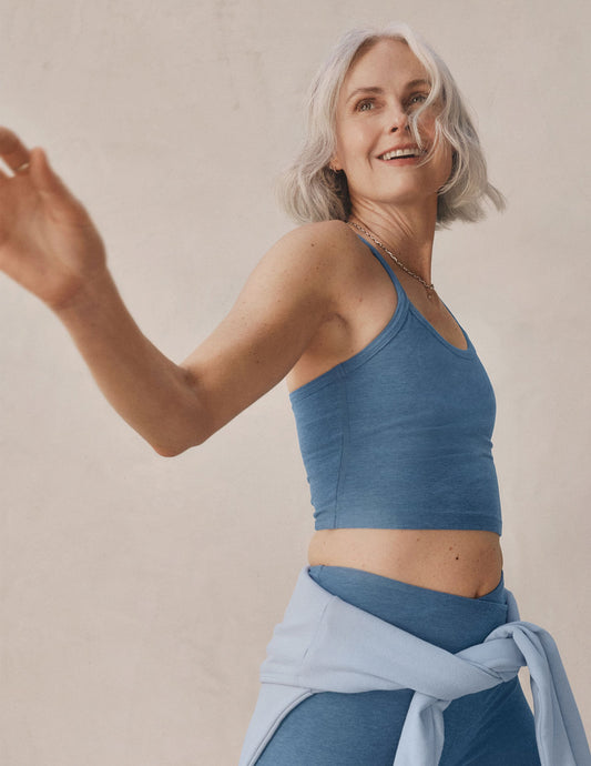 Spacedye Ultra Soft Slim Racerback Cropped Tank with Built-in Bra