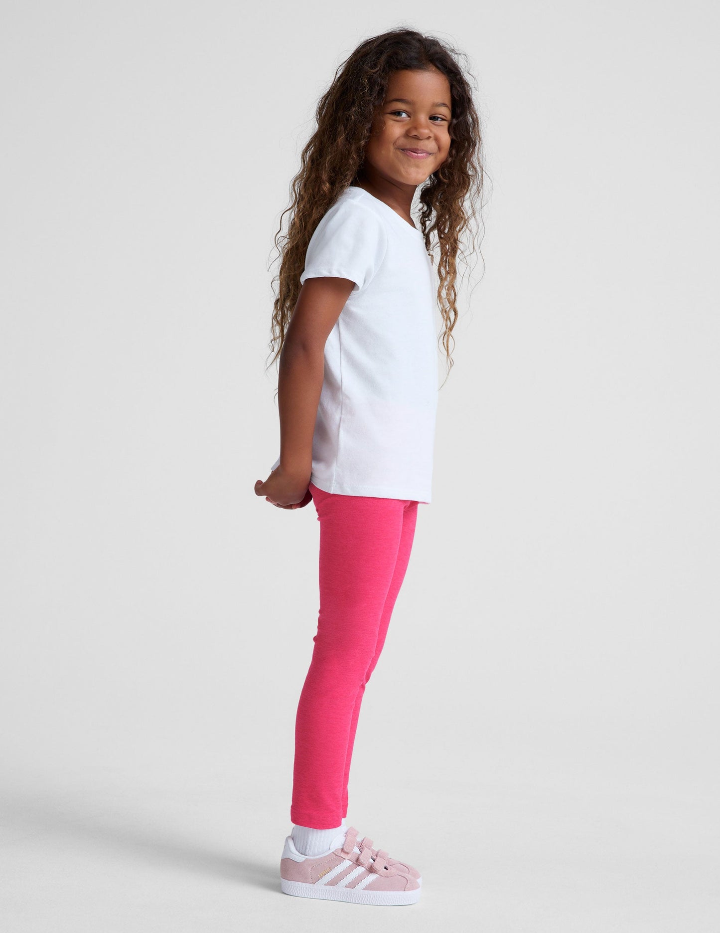 Buttery Soft Spacedye Toddler Leggings: Vivid Pink Heather, Stretchy, Durable Comfort