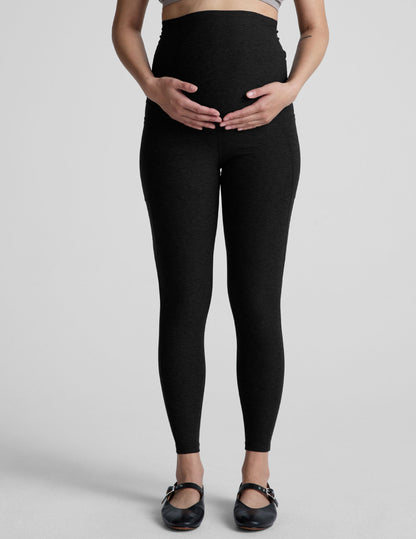 Comfort-Fit Spacedye Maternity Midi Leggings with Pockets and High Waistband