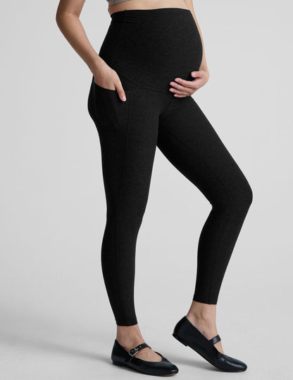 Comfort-Fit Spacedye Maternity Midi Leggings with Pockets and High Waistband