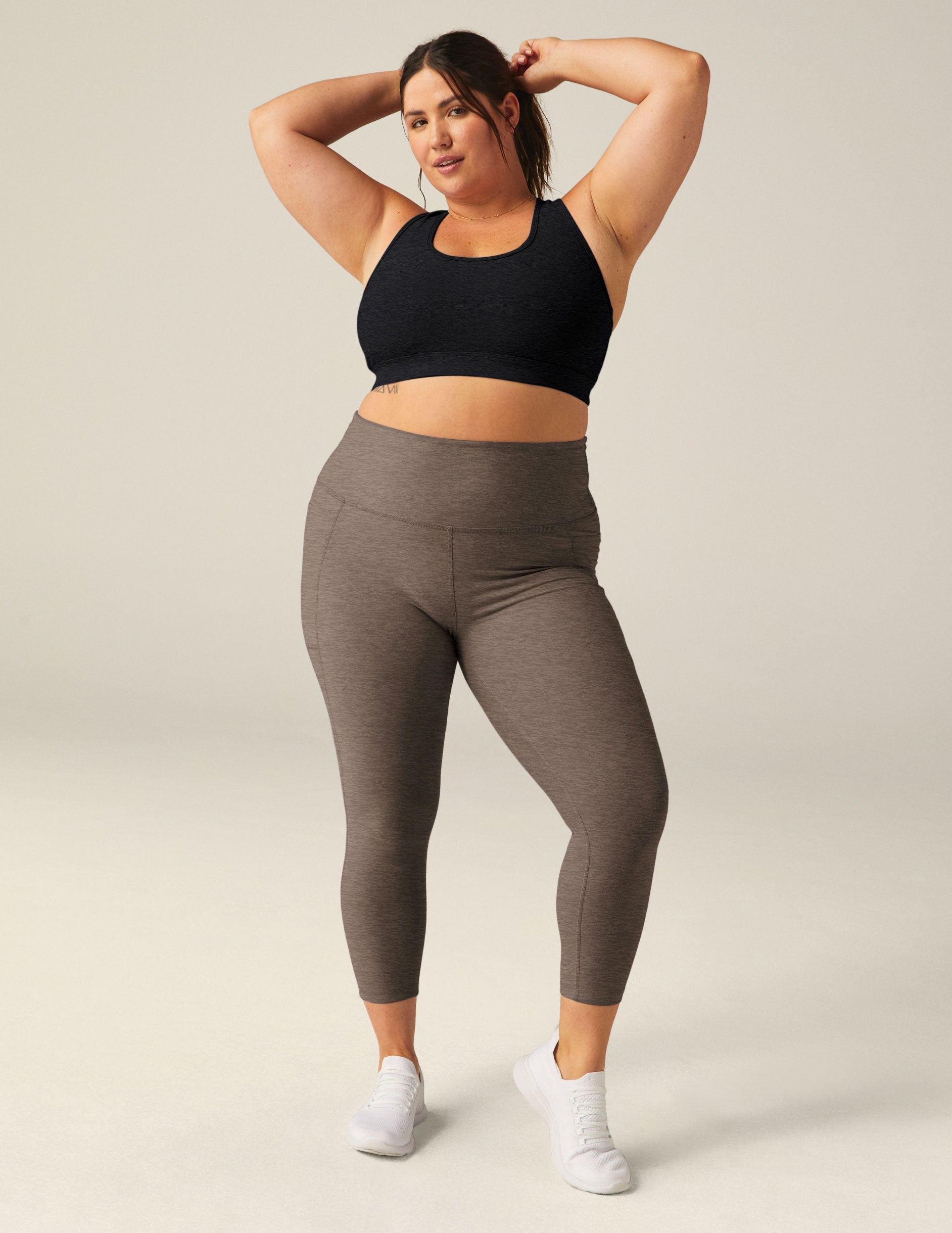 Beyond Yoga Spacedye High Waisted Midi Leggings with Pockets - Soft Umber Heather