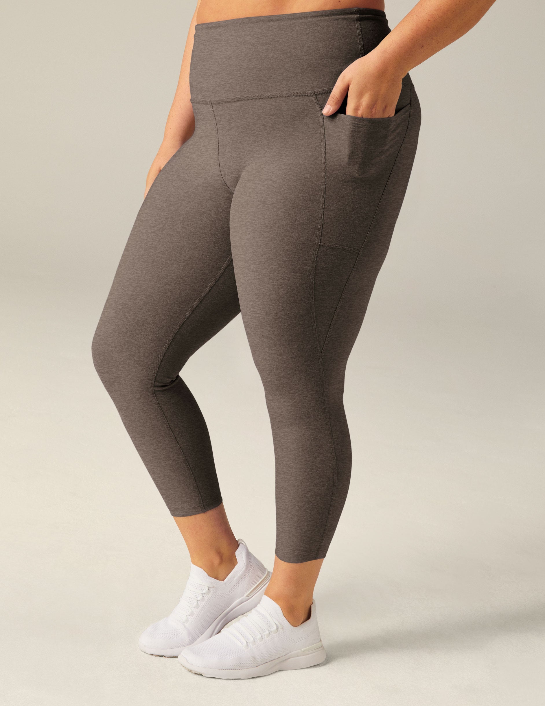 Beyond Yoga Spacedye High Waisted Midi Leggings with Pockets - Soft Umber Heather