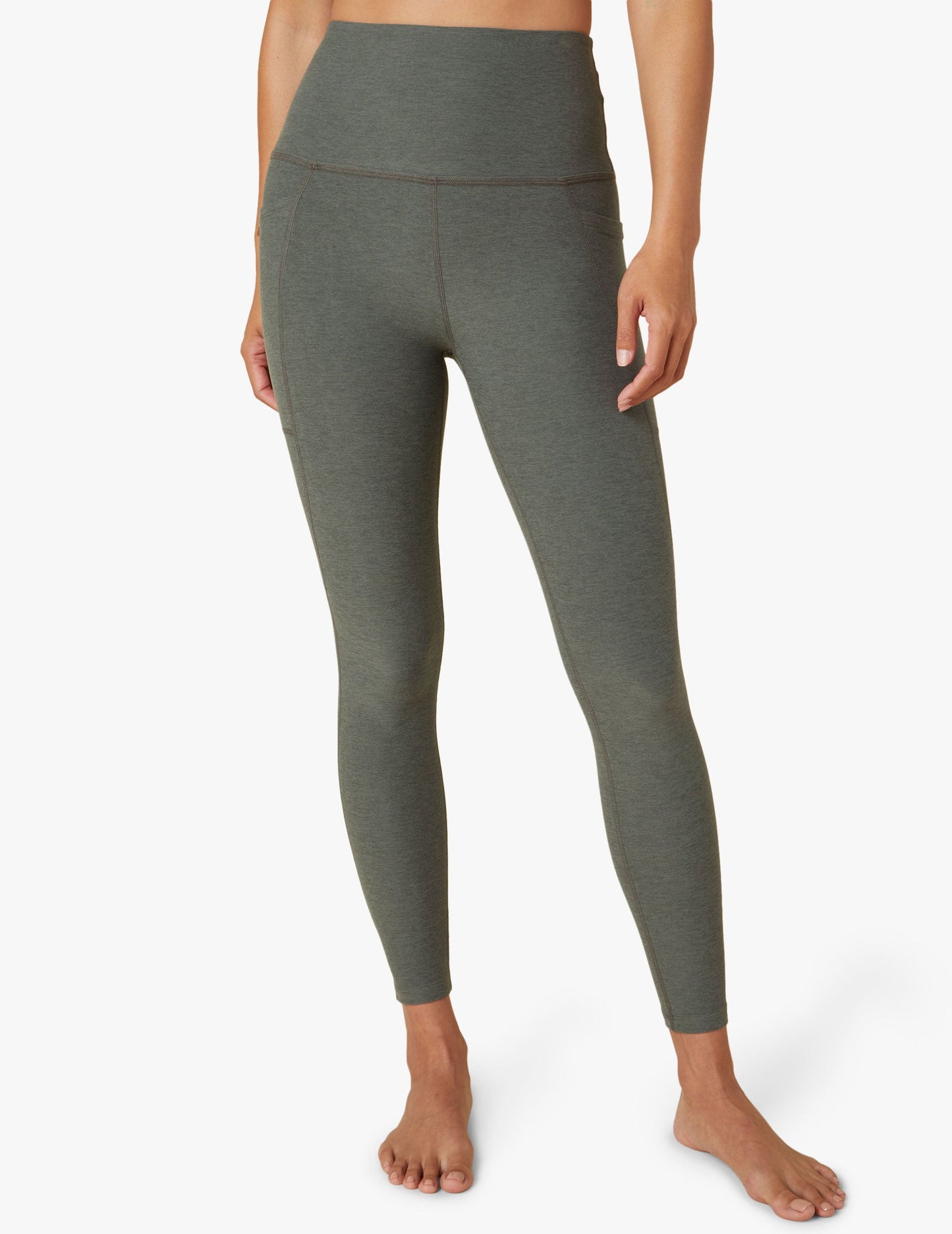 Ultra-Soft Spacedye Women's High Waisted Midi Leggings with Convenient Pockets