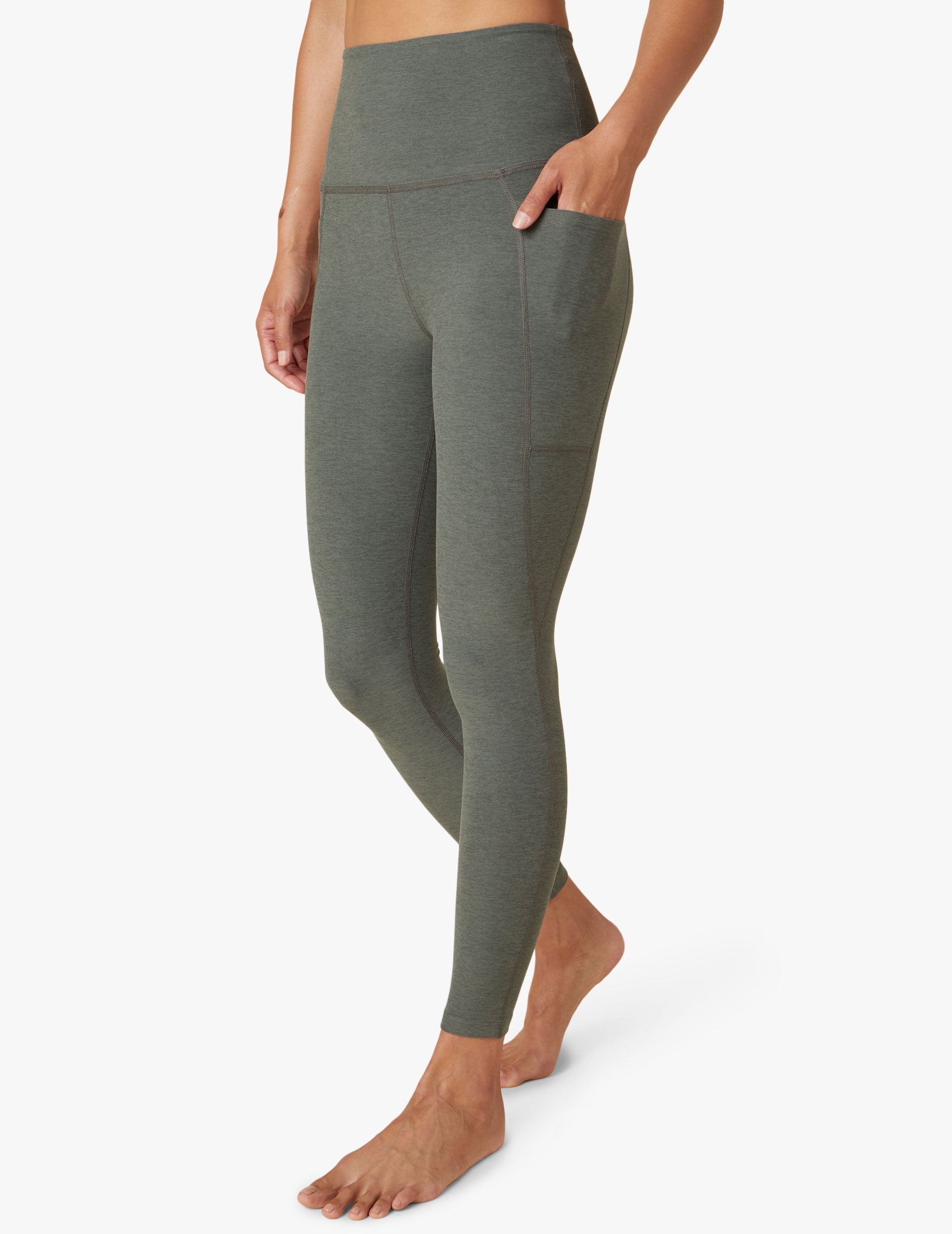 Ultra-Soft Spacedye Women's High Waisted Midi Leggings with Convenient Pockets