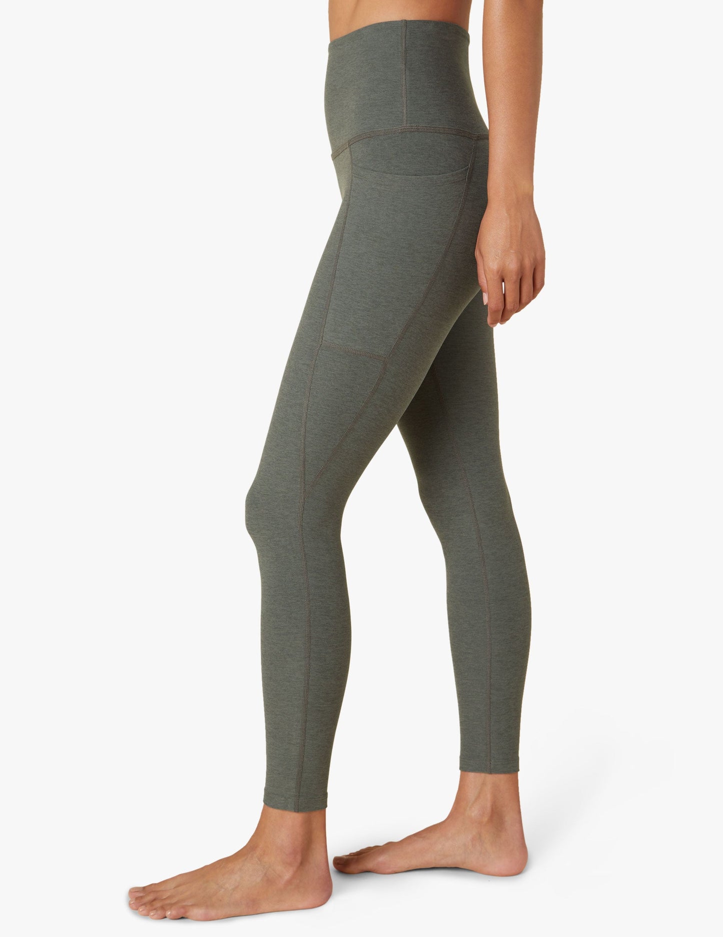 Ultra-Soft Spacedye Women's High Waisted Midi Leggings with Convenient Pockets
