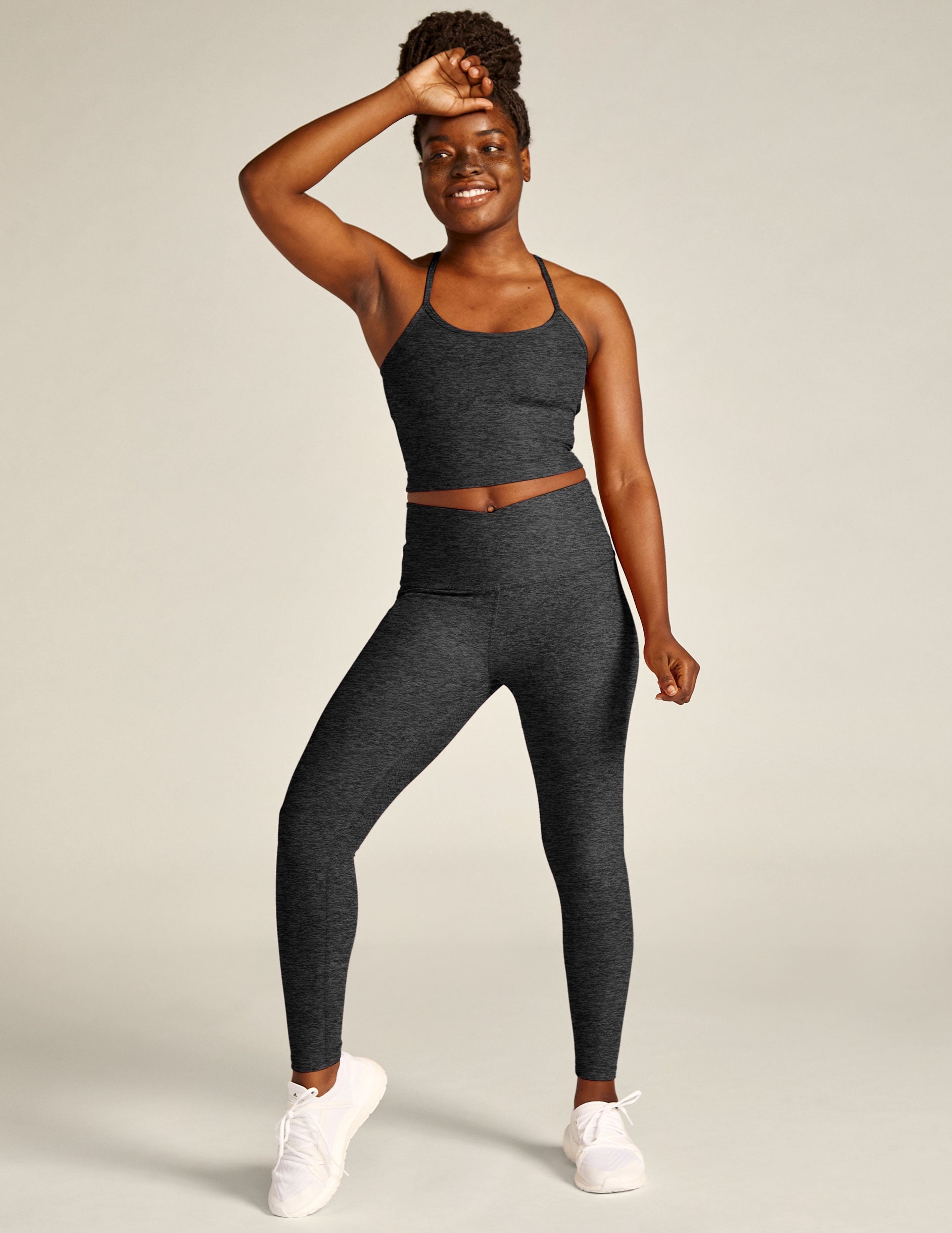 Soft Spacedye High-Waisted Midi Legging with Crossover Waist Detail