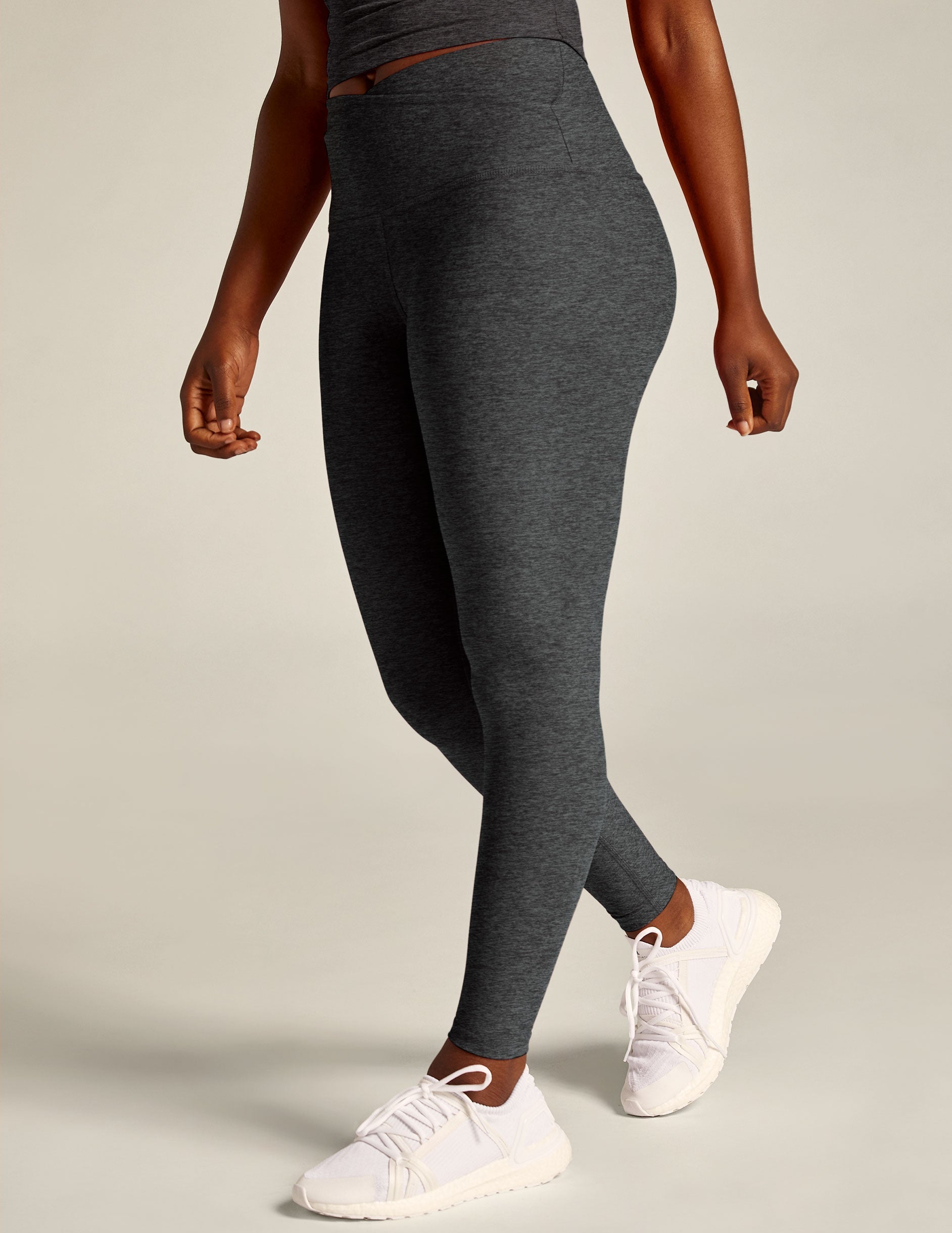 Soft Spacedye High-Waisted Midi Legging with Crossover Waist Detail