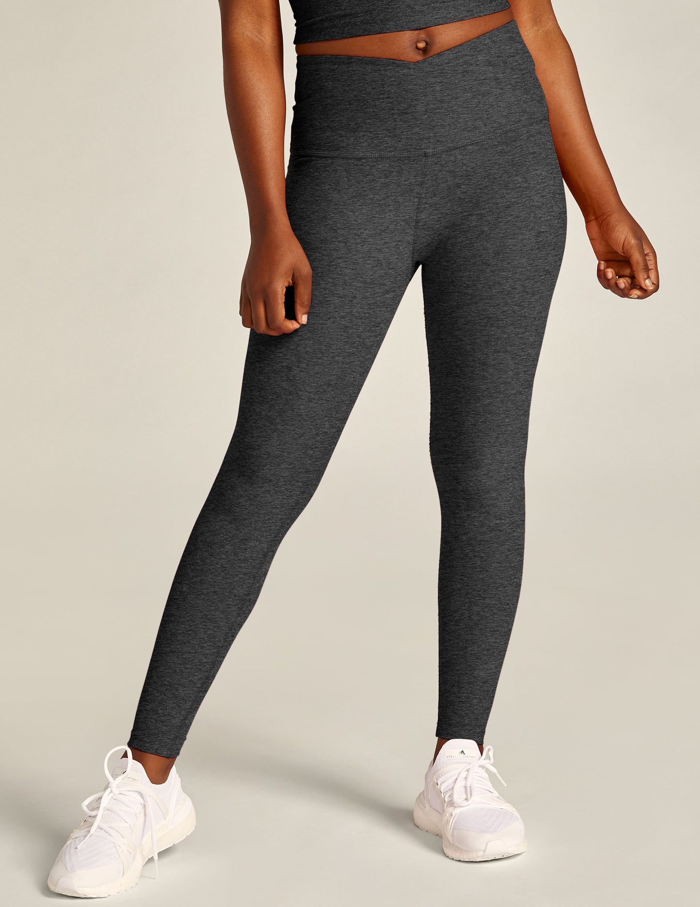 Soft Spacedye High-Waisted Midi Legging with Crossover Waist Detail