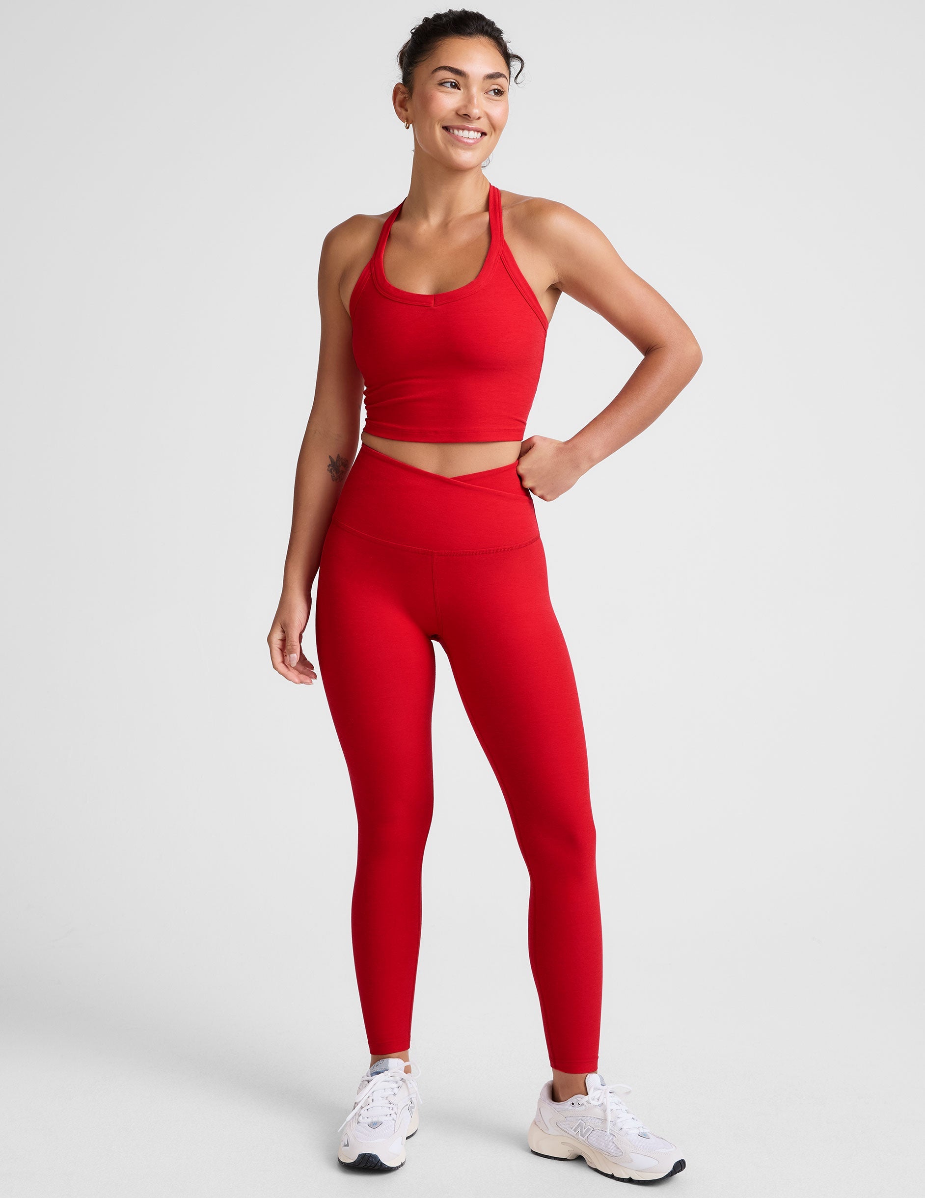 Ultra-Soft Spacedye High-Waisted Midi Leggings for Yoga & Leisure, Candy Apple Red