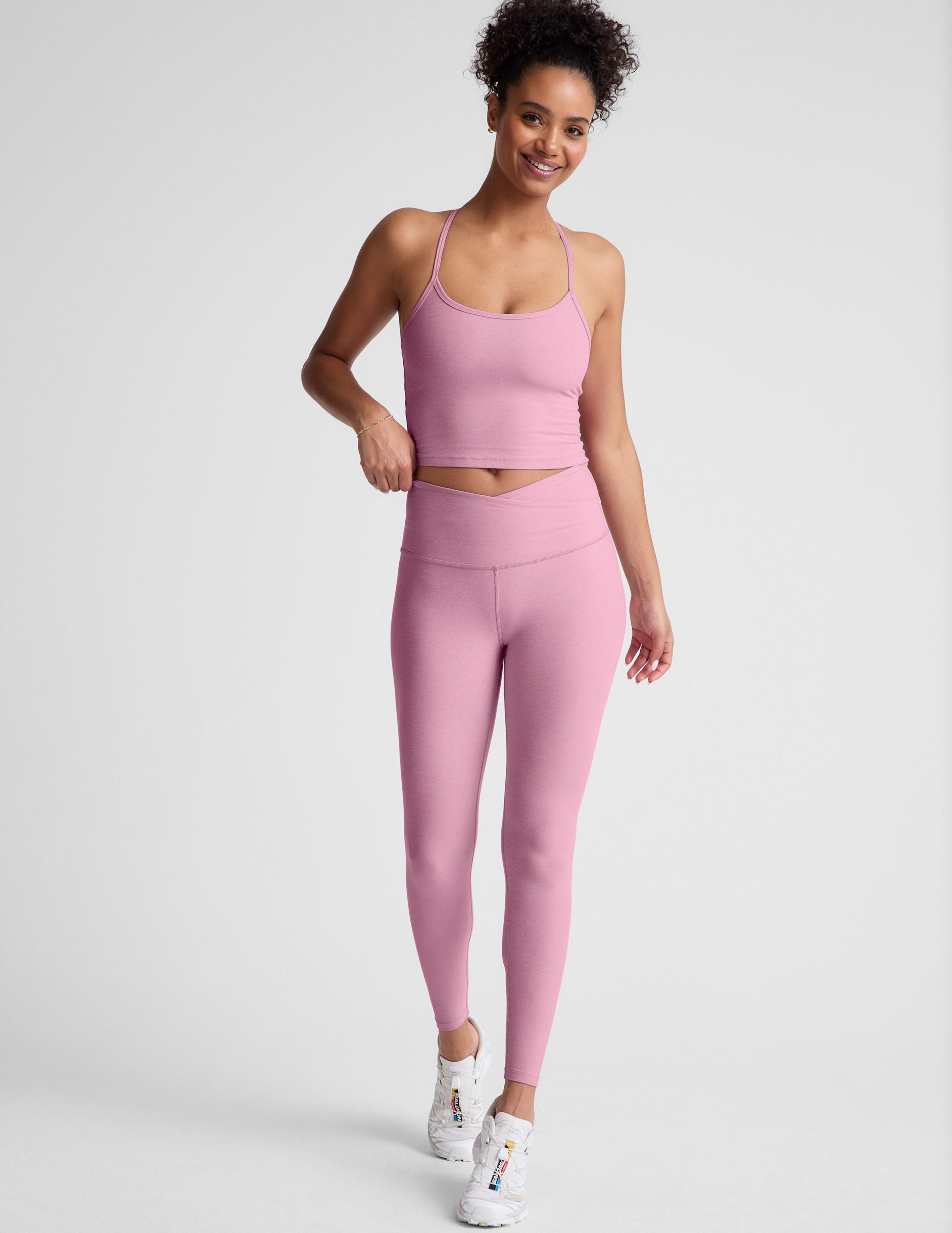 Soft Spacedye High-Waisted Midi Leggings: Crossover Waistband Yoga & Activewear Comfort