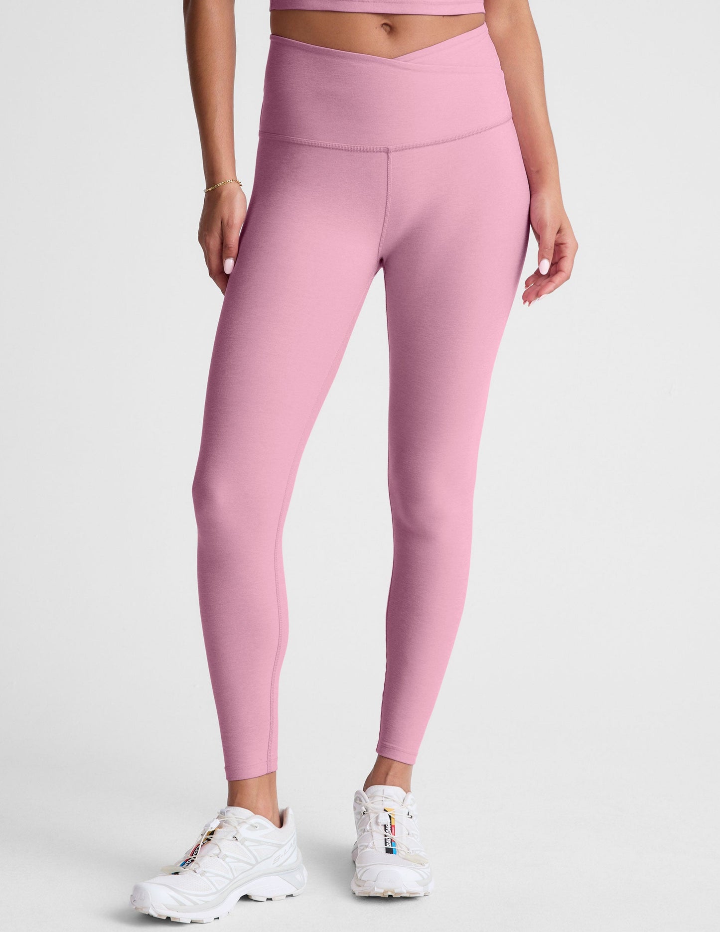 Soft Spacedye High-Waisted Midi Leggings: Crossover Waistband Yoga & Activewear Comfort
