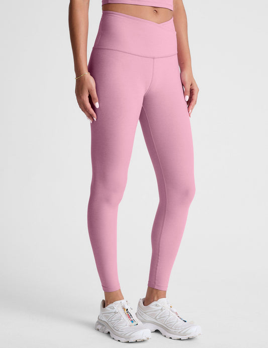 Soft Spacedye High-Waisted Midi Leggings: Crossover Waistband Yoga & Activewear Comfort