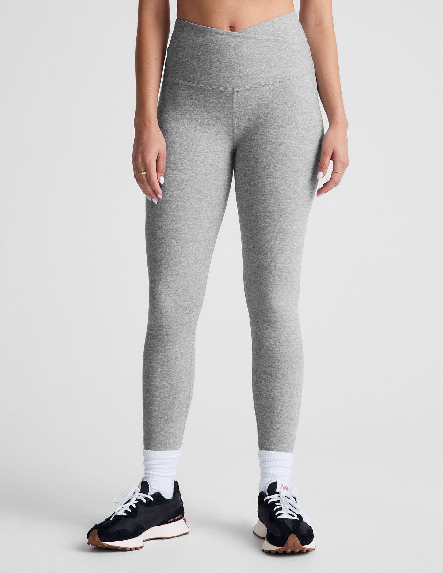 Soft Spacedye High-Waisted Midi Legging with Crossover Waistband for Comfort & Style