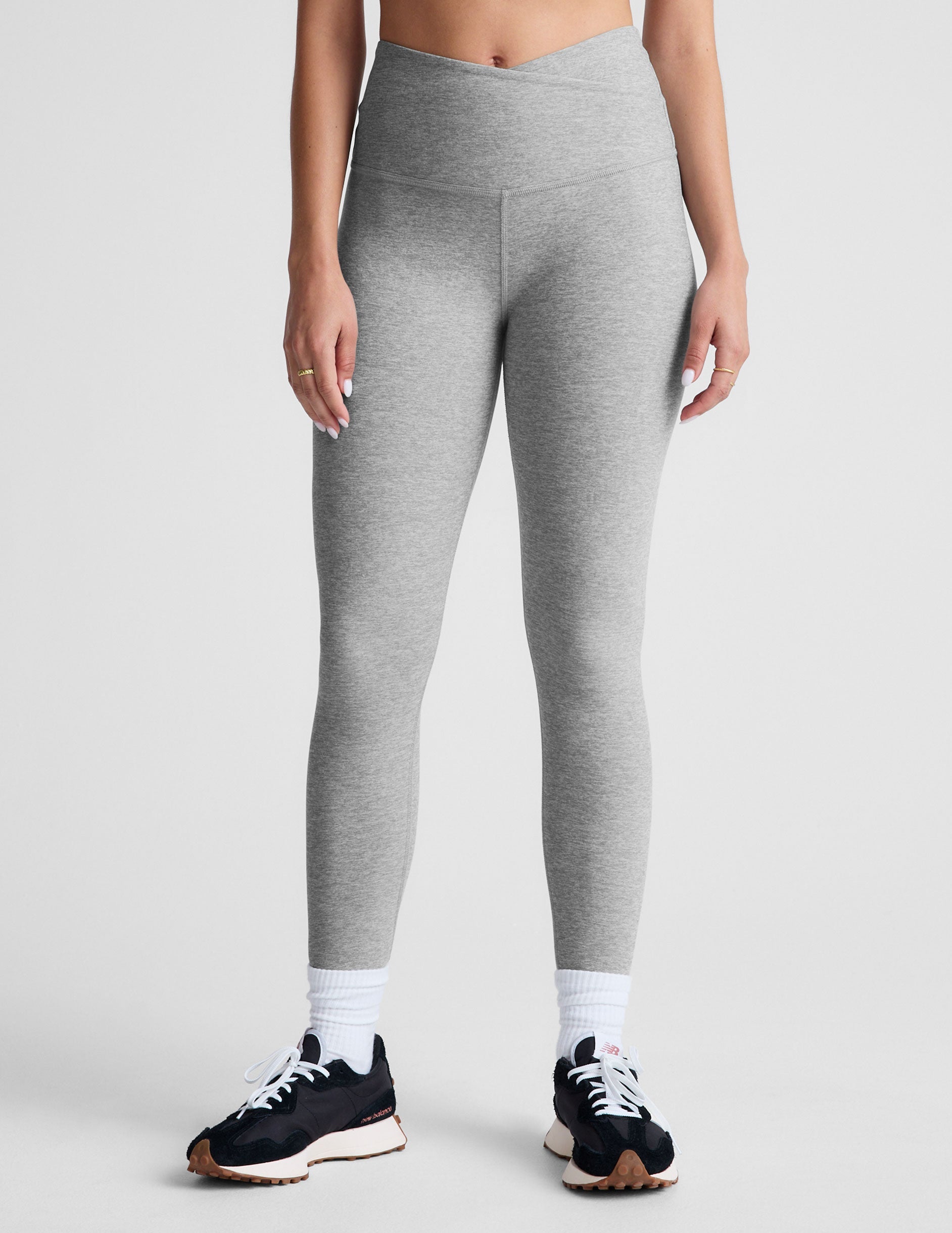 Soft Spacedye High-Waisted Midi Legging with Crossover Waistband for Comfort & Style