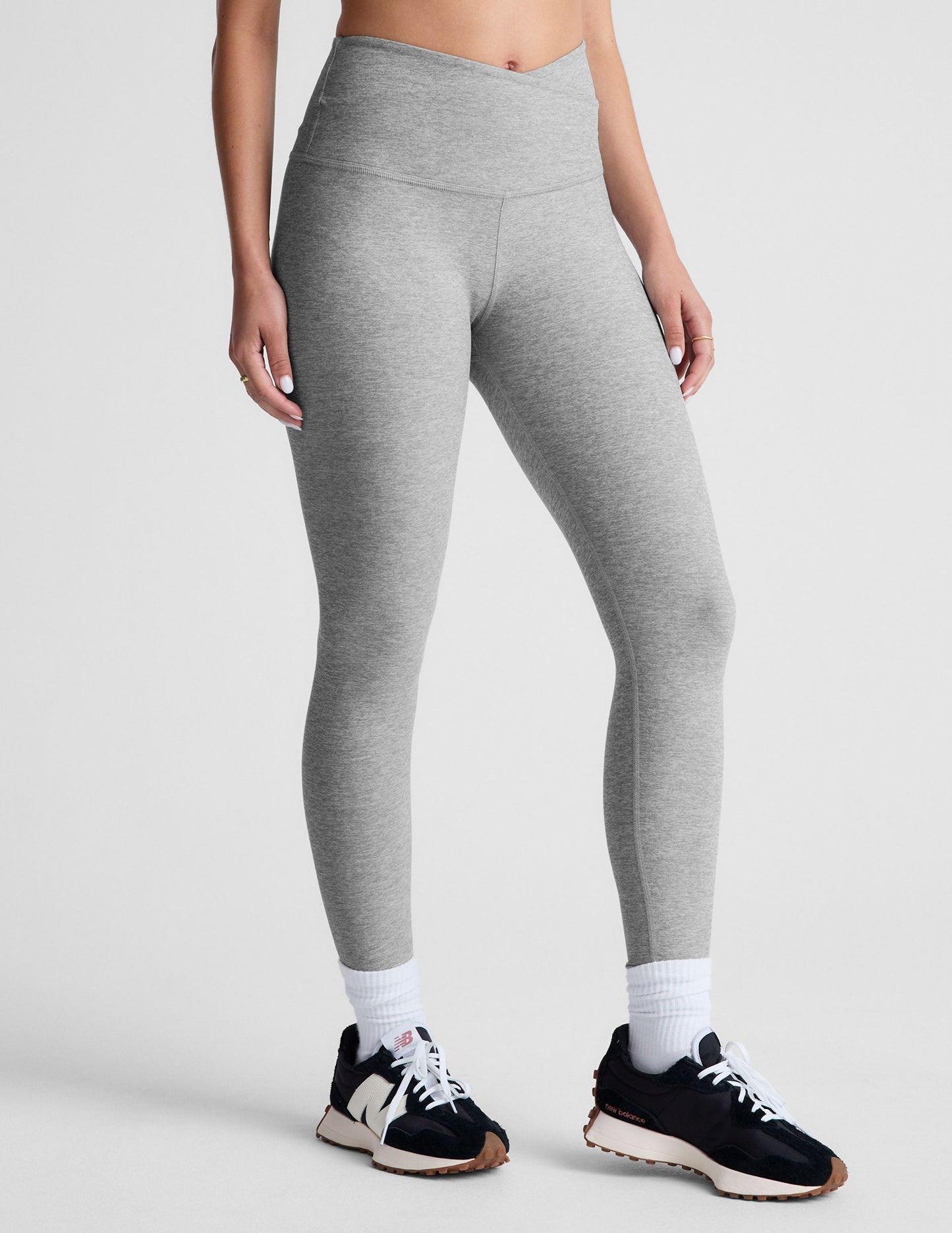 Soft Spacedye High-Waisted Midi Legging with Crossover Waistband for Comfort & Style