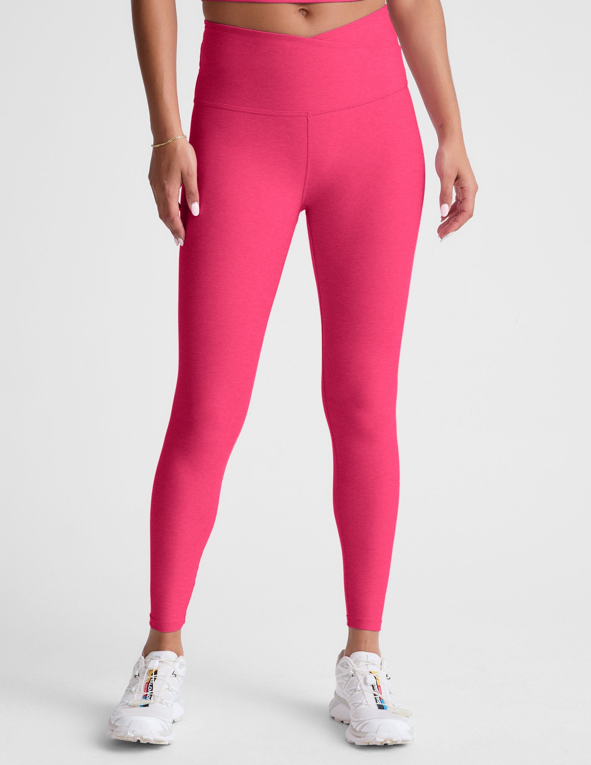 Beyond Yoga Spacedye Vivid Pink High-Waisted Midi Leggings with Crossover Waist