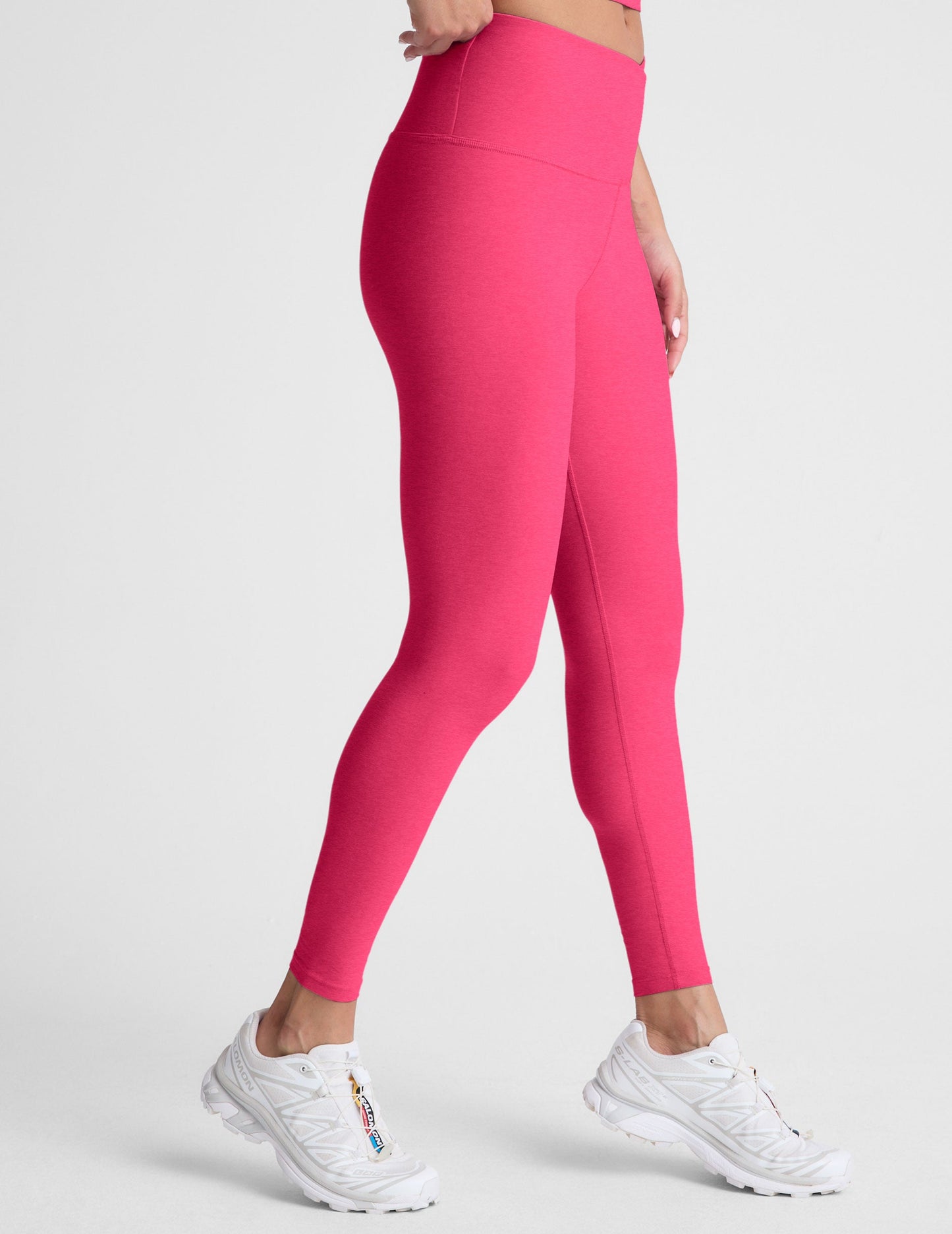 Beyond Yoga Spacedye Vivid Pink High-Waisted Midi Leggings with Crossover Waist