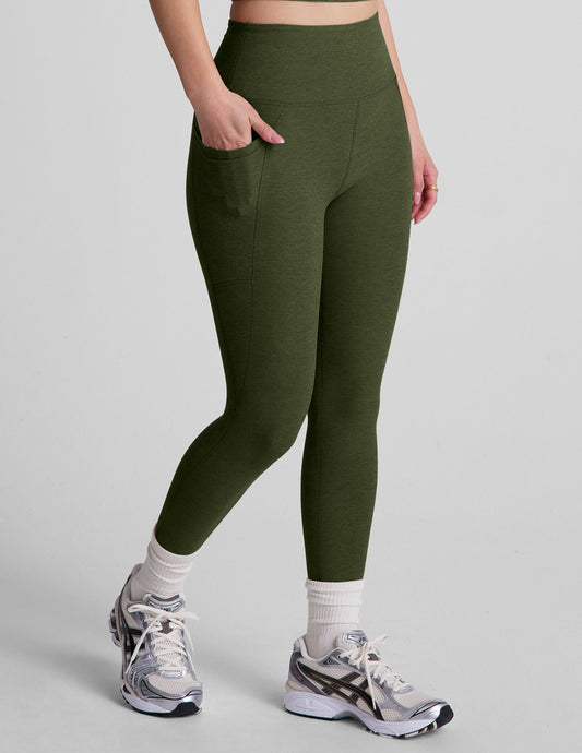 Beyond Yoga Spacedye High-Waisted Capri Leggings: Pockets, Comfort, Army Green Heather
