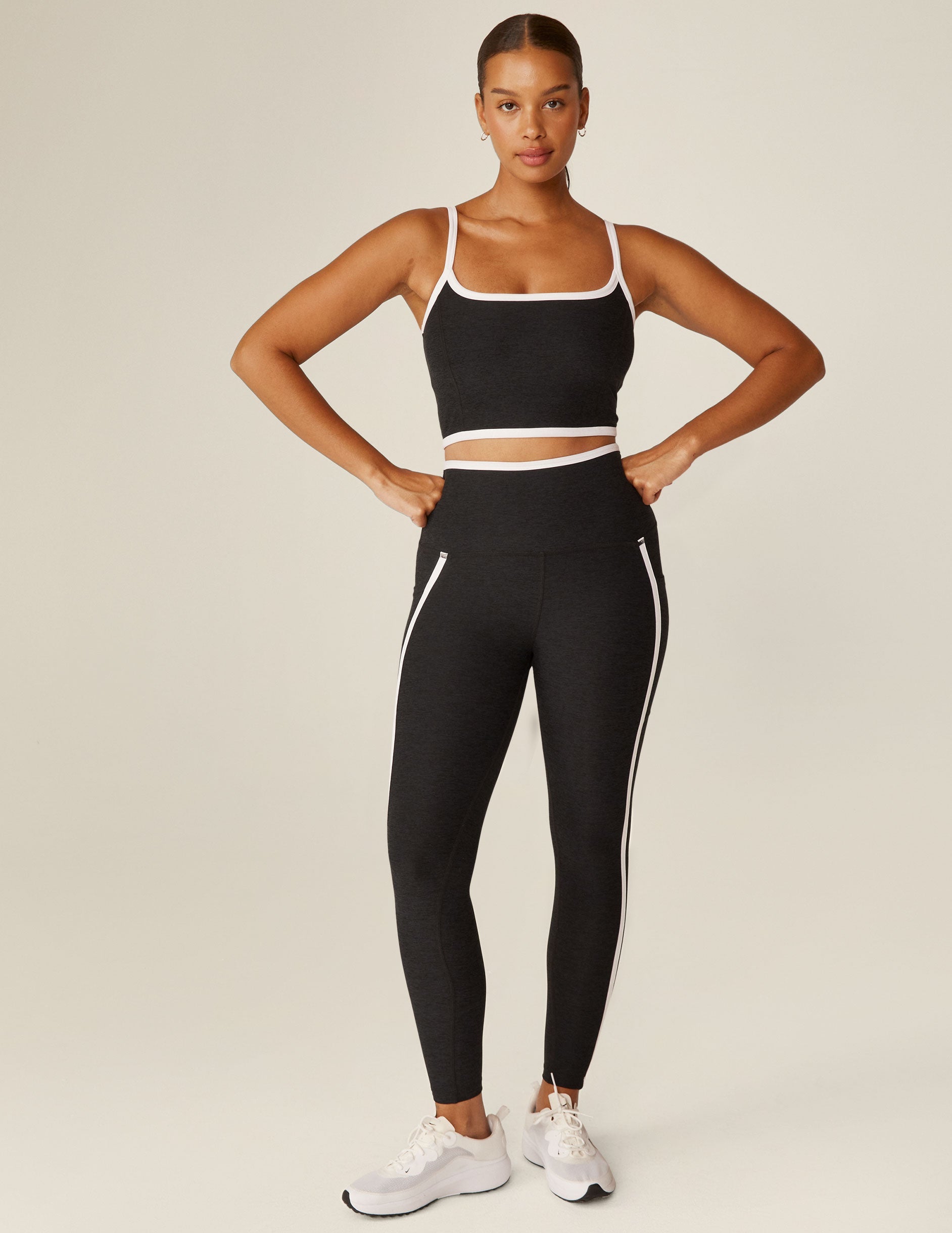 Spacedye High Waisted Midi Leggings with Pockets, Stylish Contrast Trim