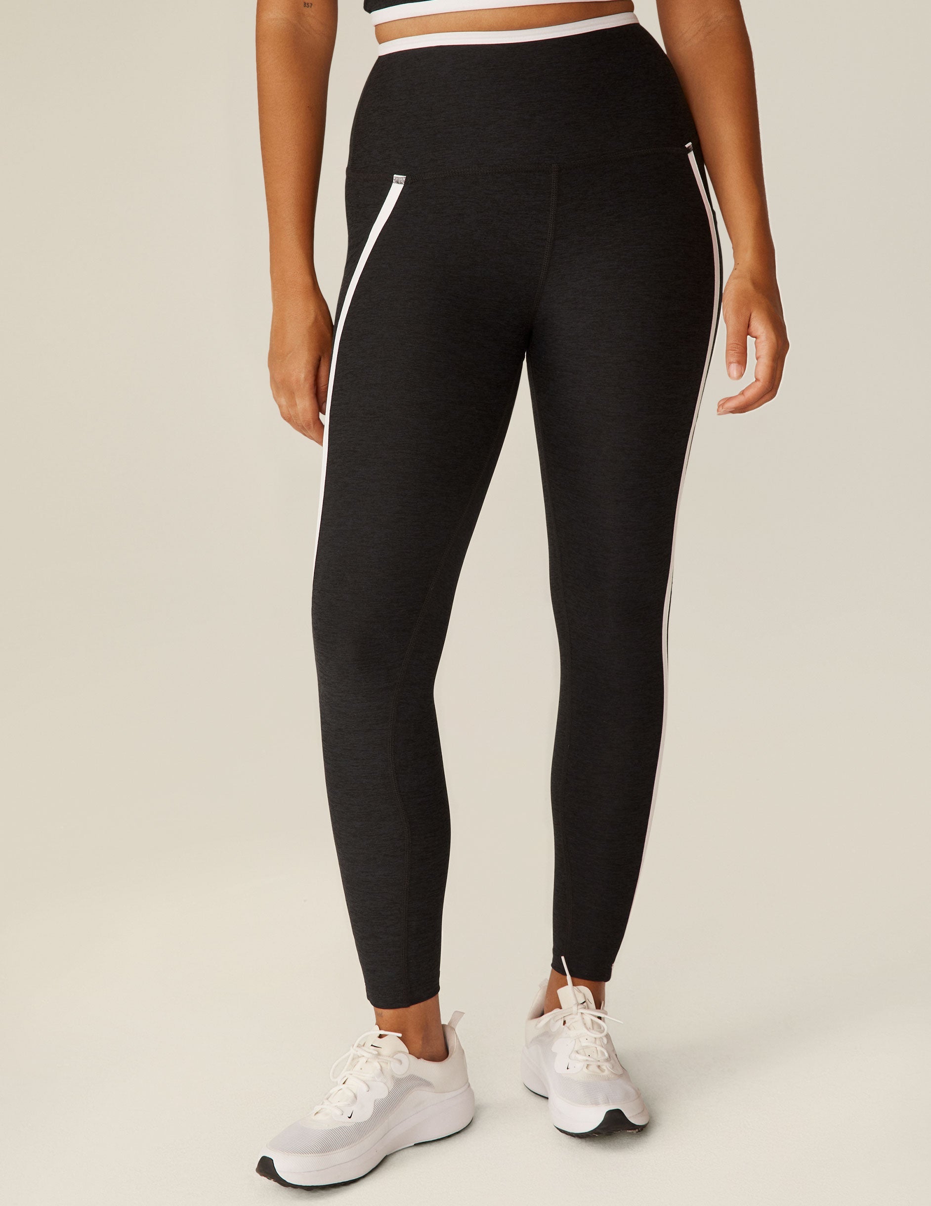 Spacedye High Waisted Midi Leggings with Pockets, Stylish Contrast Trim