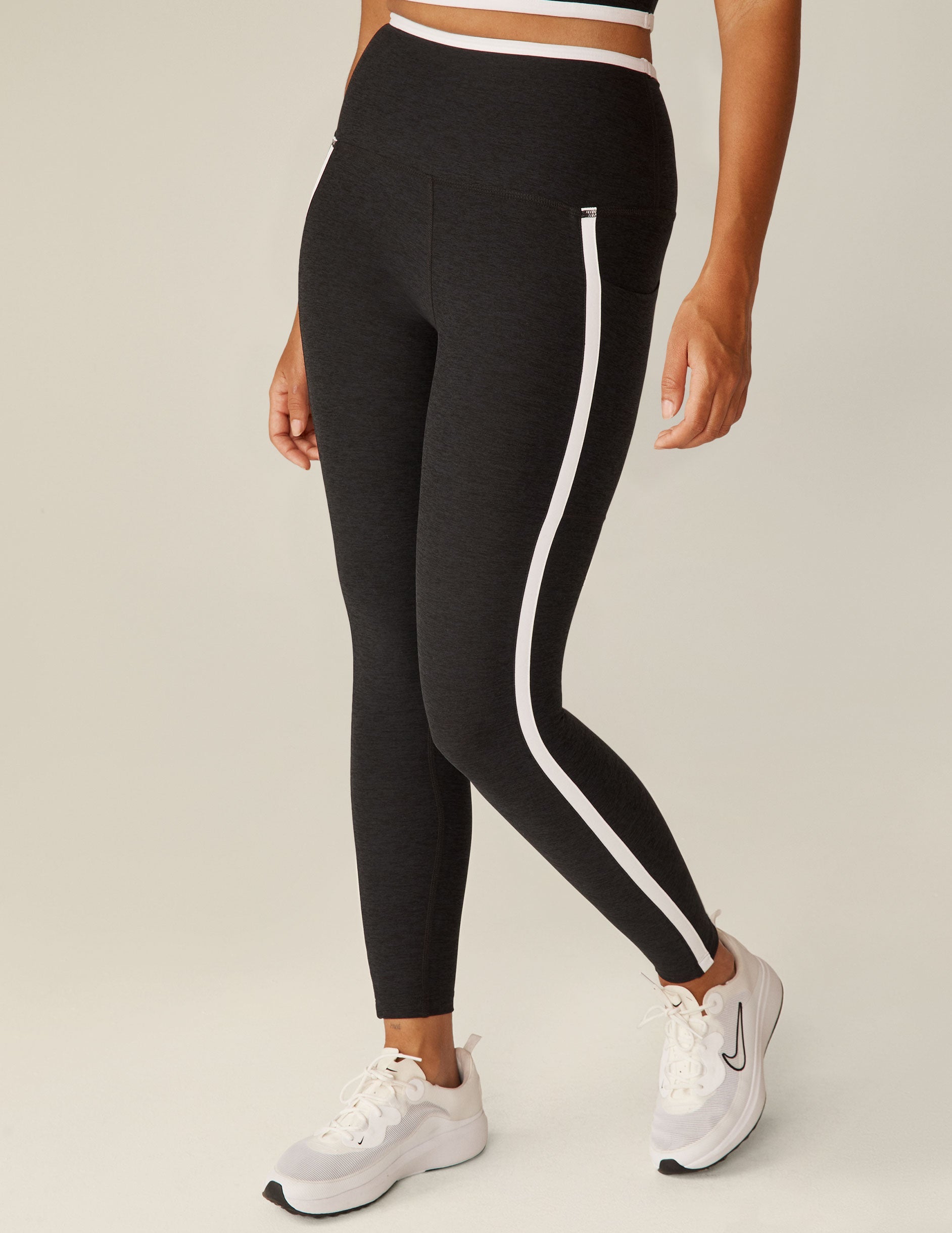 Spacedye High Waisted Midi Leggings with Pockets, Stylish Contrast Trim