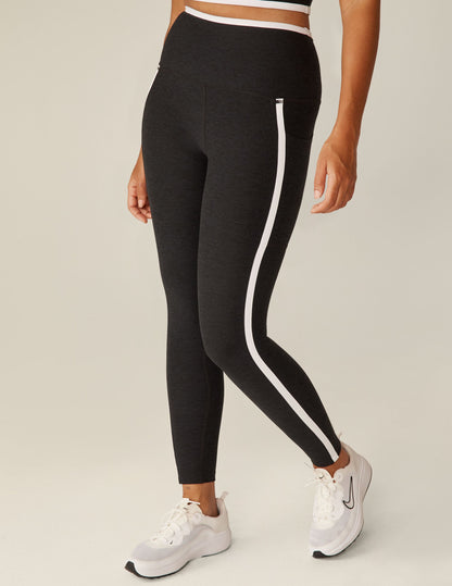 Spacedye High Waisted Midi Leggings with Pockets, Stylish Contrast Trim