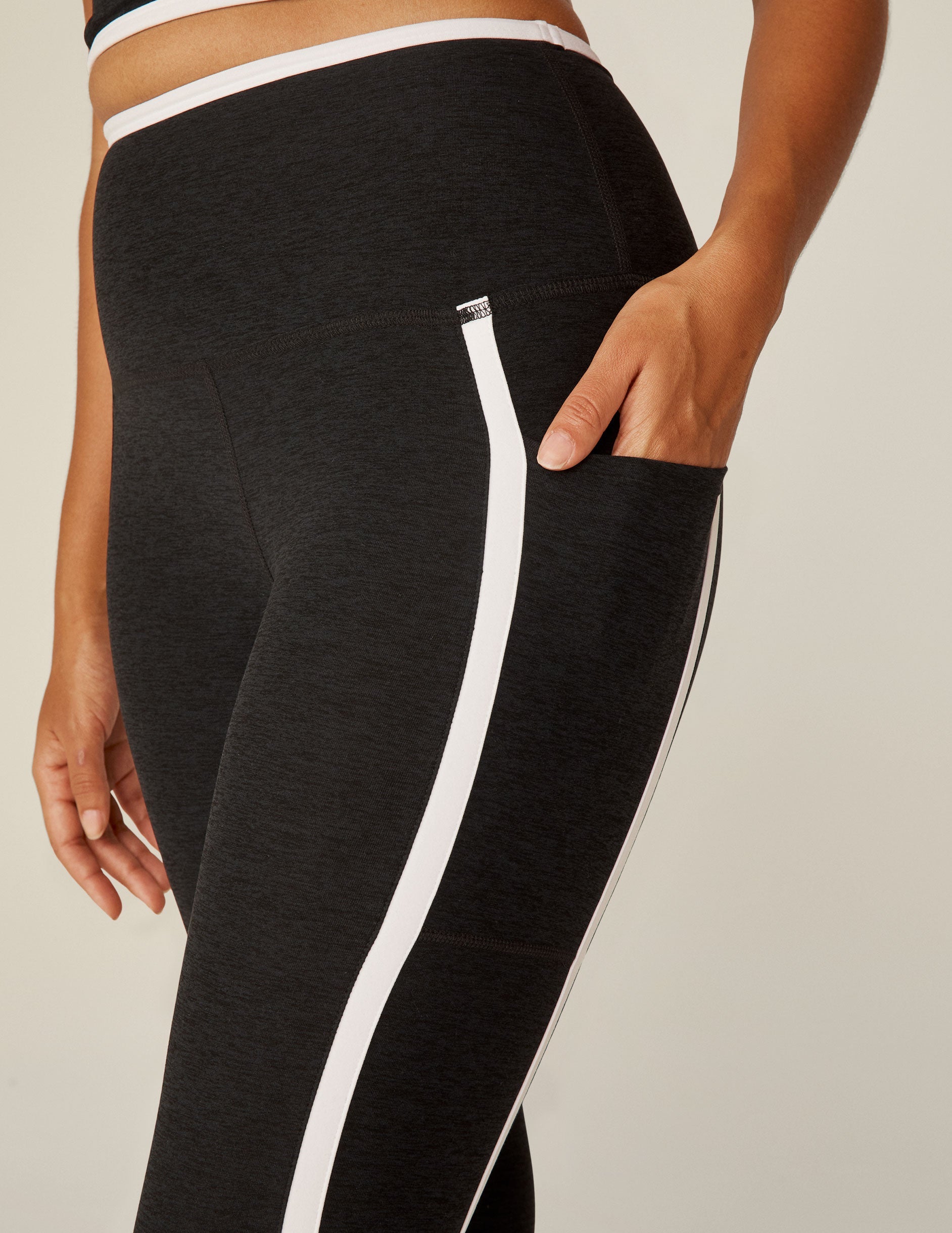 Spacedye High Waisted Midi Leggings with Pockets, Stylish Contrast Trim