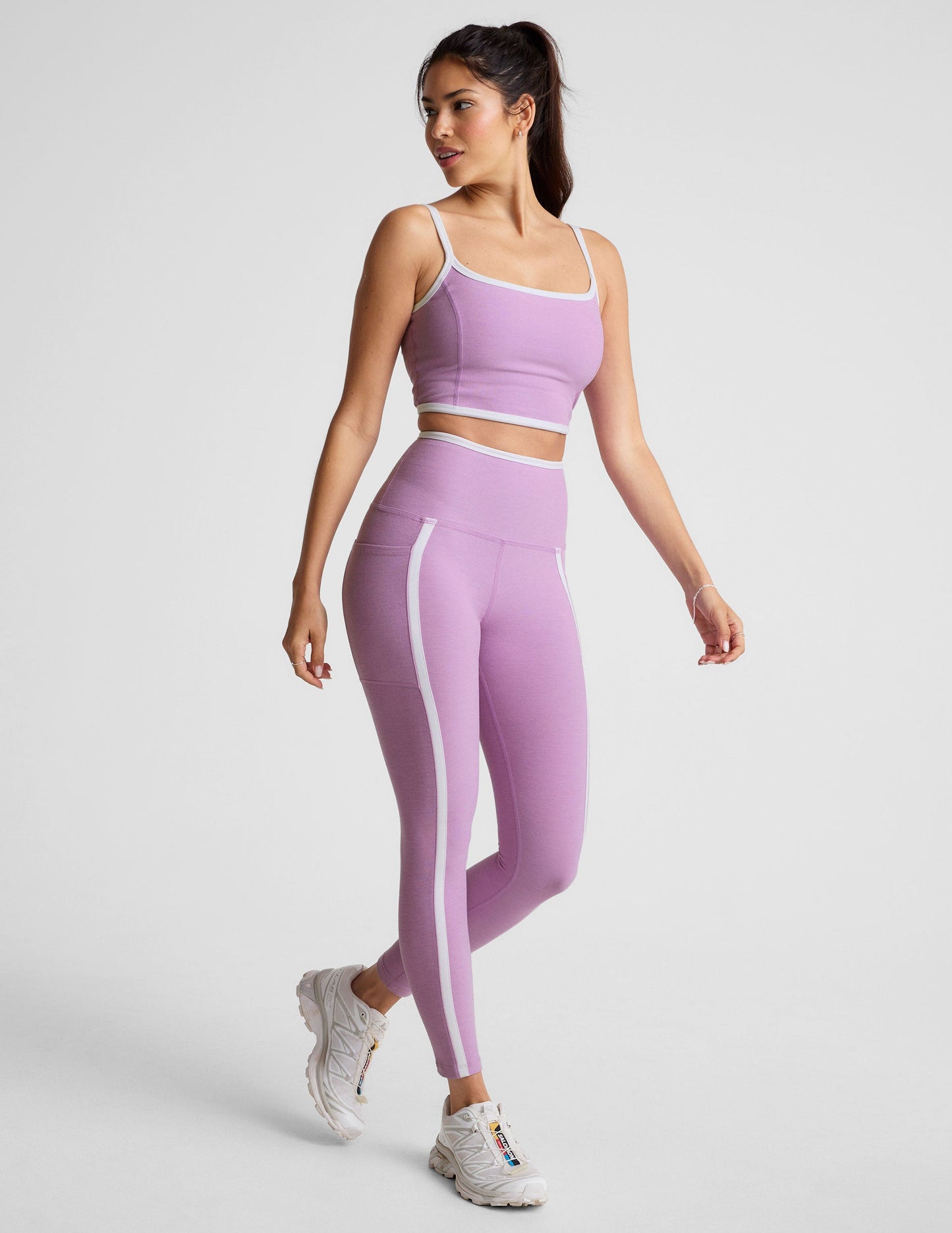 Spacedye Lilac Petal High-Waisted Midi Legging with Pockets and Contrast Piping