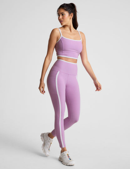 Spacedye Lilac Petal High-Waisted Midi Legging with Pockets and Contrast Piping