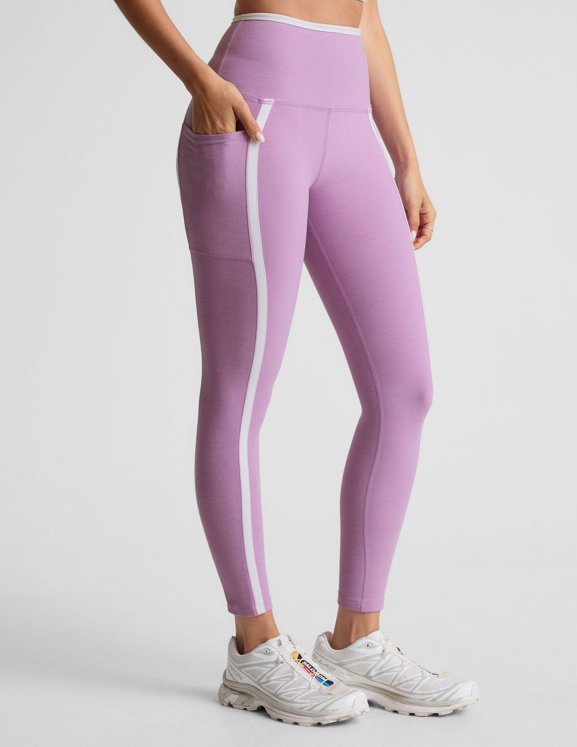 Spacedye Lilac Petal High-Waisted Midi Legging with Pockets and Contrast Piping