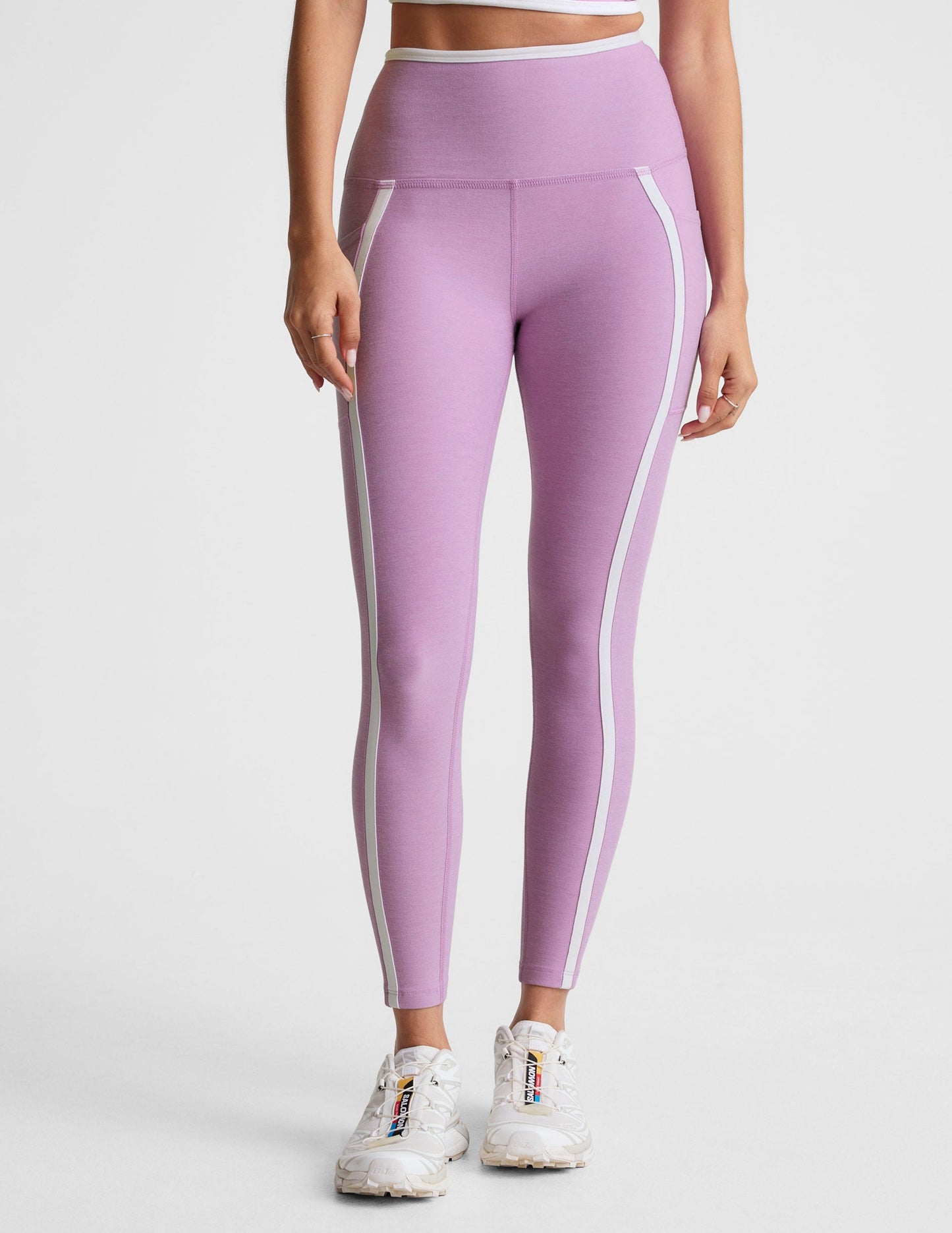 Spacedye Lilac Petal High-Waisted Midi Legging with Pockets and Contrast Piping