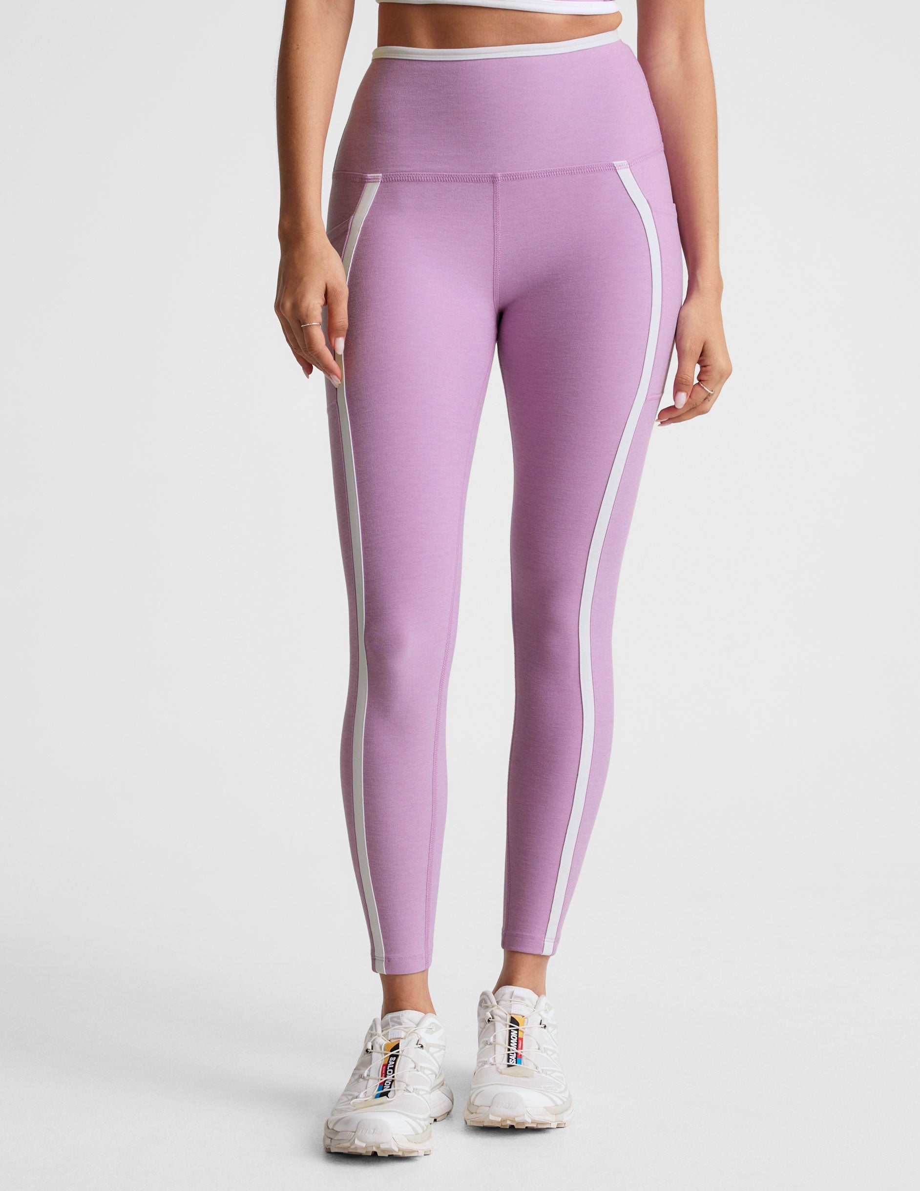 Spacedye Lilac Petal High-Waisted Midi Legging with Pockets and Contrast Piping