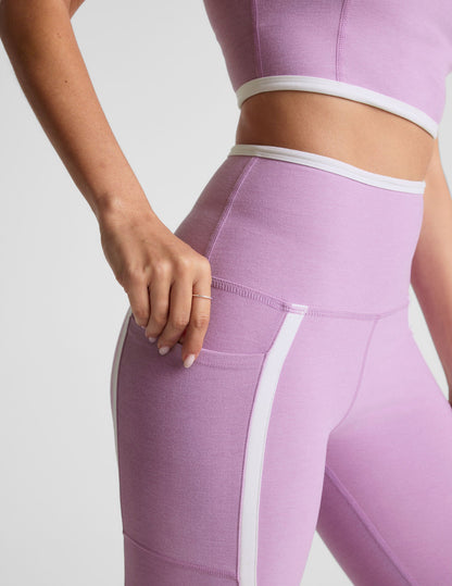 Spacedye Lilac Petal High-Waisted Midi Legging with Pockets and Contrast Piping